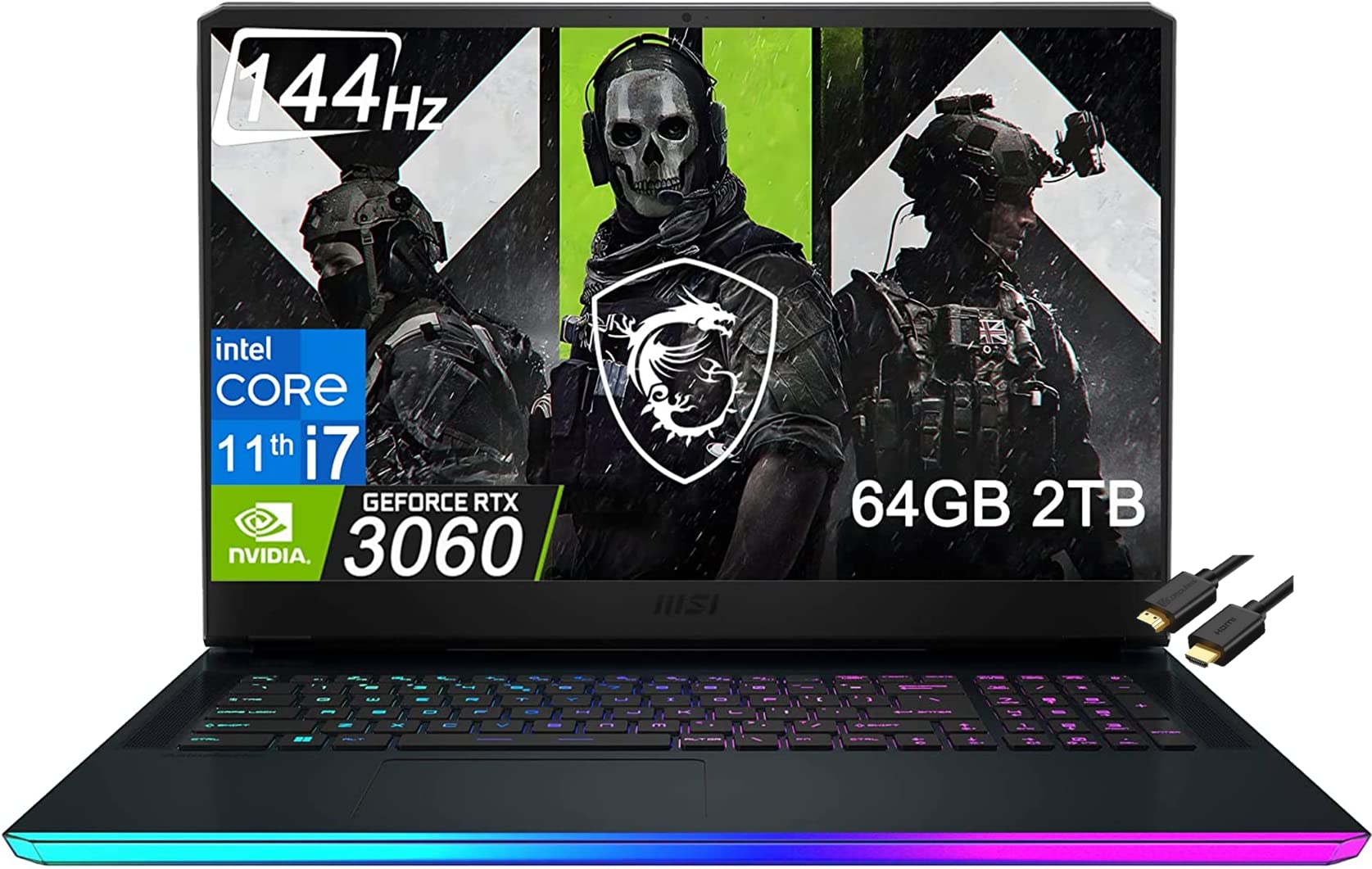 2022年式 MSI GE76 Raider 17.3吋 144Hz 螢幕（英特爾八核心 i7-11800H 處理器，64GB 內存，2TB PCIe 固態硬碟，RTX 3060 顯示卡），全作業系統介面筆記型電腦，配備 Thunderbolt 4 預裝、網路鍵盤、鍵盤 12 月 32 月 1373 鍵盤/3 格鍵盤、鍵盤介面、10 1/2/1/123 鍵盤、鍵盤 1 1/2/1// 1/2/1 