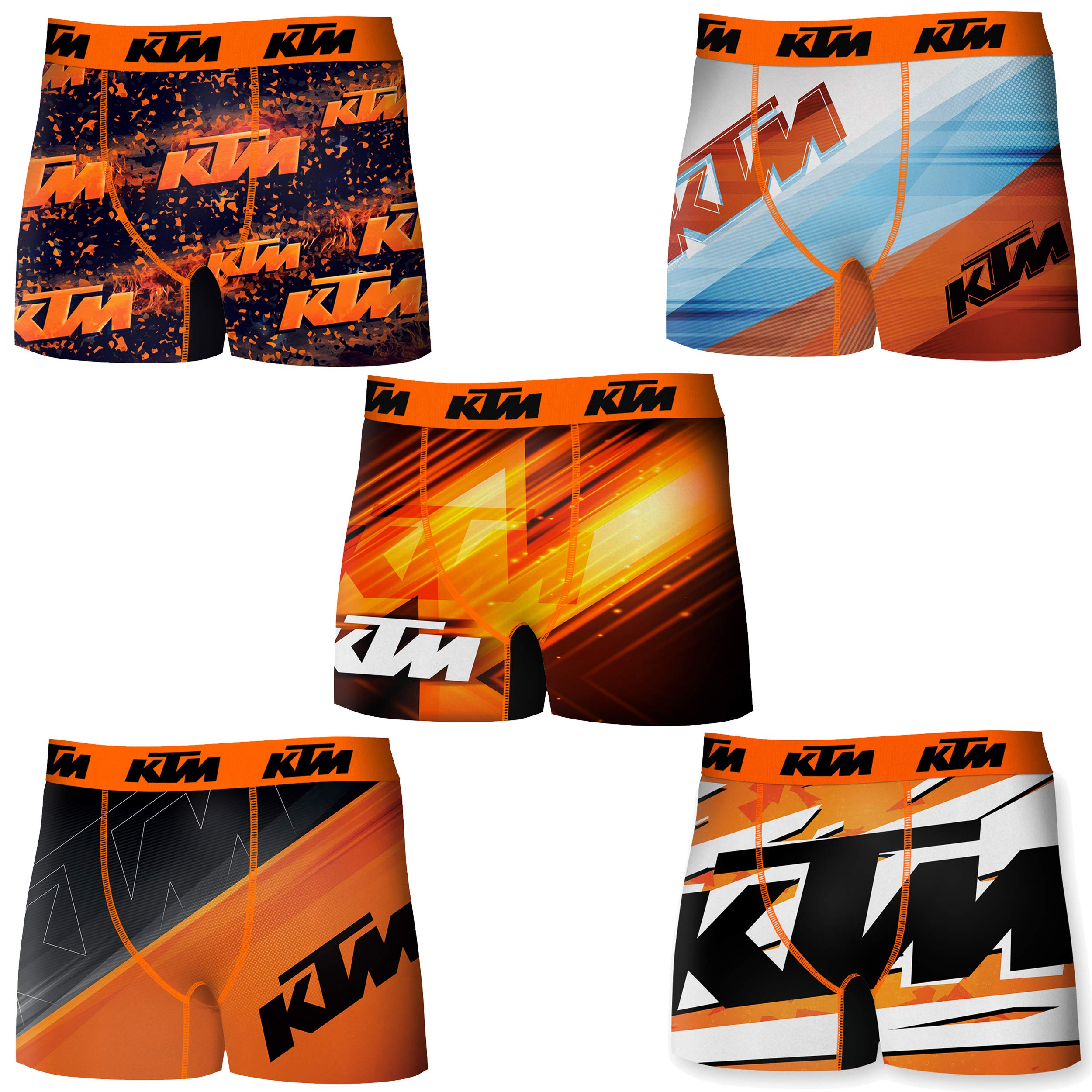 KTM 5條裝男士平角內褲，採用超細纖維布料（92% 聚酯纖維 - 8% 氨綸） - 多色