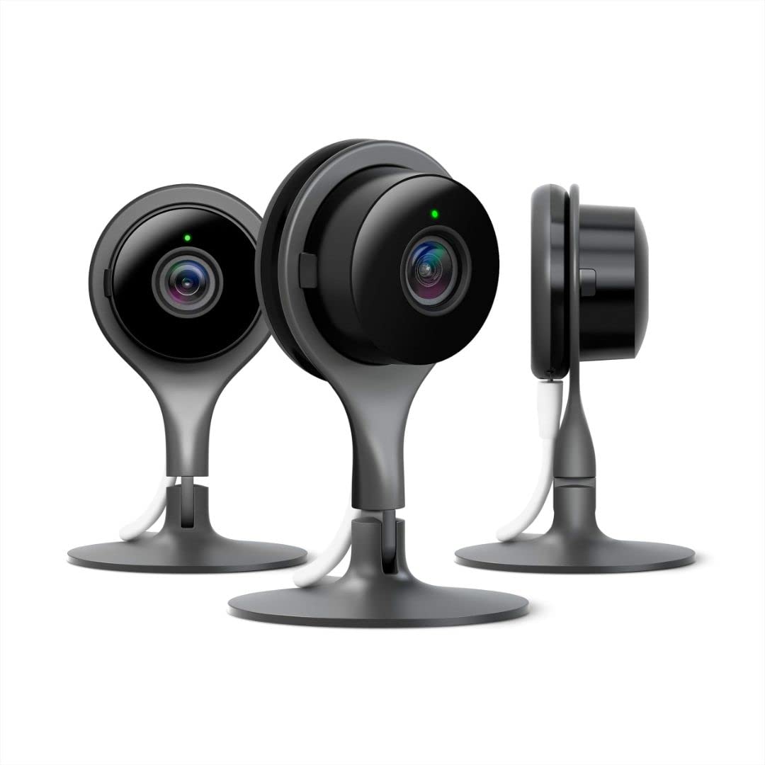 Google Nest Cam室內攝影機三件裝 - 有線室內攝像頭，適用於家庭安防 - 可透過手機控制並接收移動警報 - 具有全天候實時視頻和夜視功能的監控攝像頭