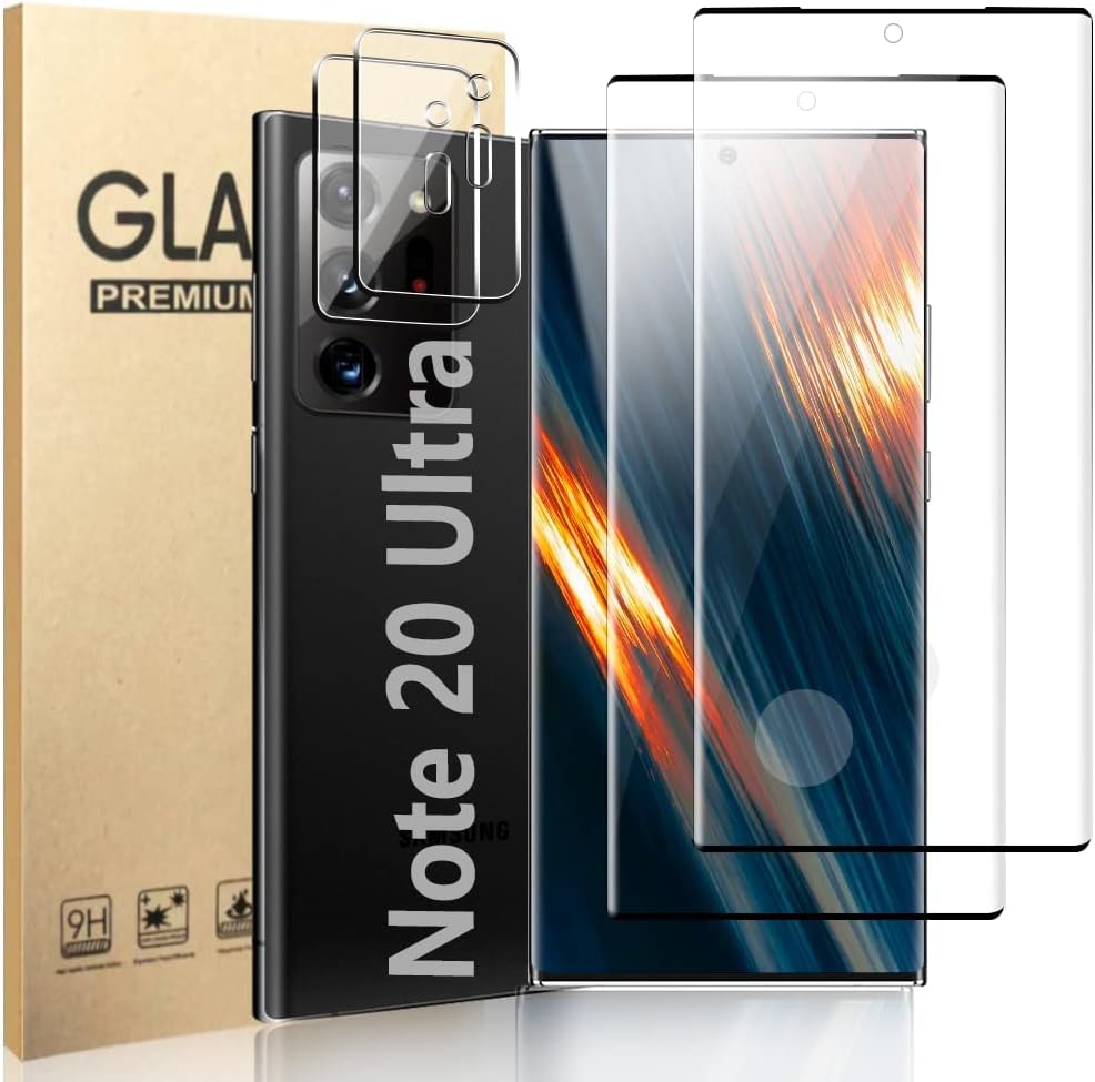 AFSKU [2+2 片裝] Galaxy Note 20 Ultra 螢幕保護貼，9H 強化玻璃防刮花，支援超音波指紋識別，3D 高清曲面，適用於三星 Galaxy Note 20 Ultra 6.9 吋螢幕保護膜