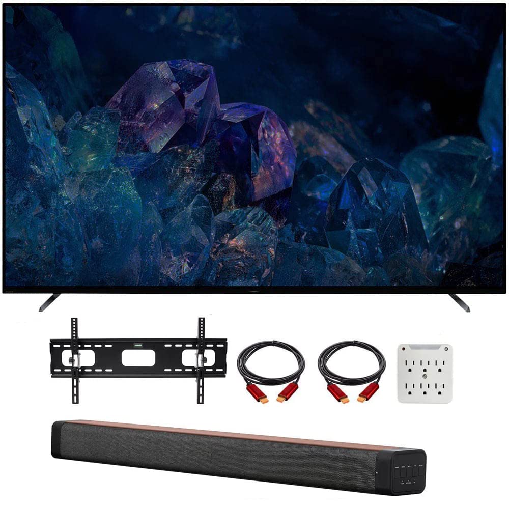 Sony XR55A80K Bravia XR A80K 55 吋 4K HDR OLED 智慧電視（2022 年款）套裝，包含 Deco Gear 60W 2.0 聲道長條音箱、37 吋至 100 吋電視壁掛支架套裝和 6 位元防浪湧轉接器