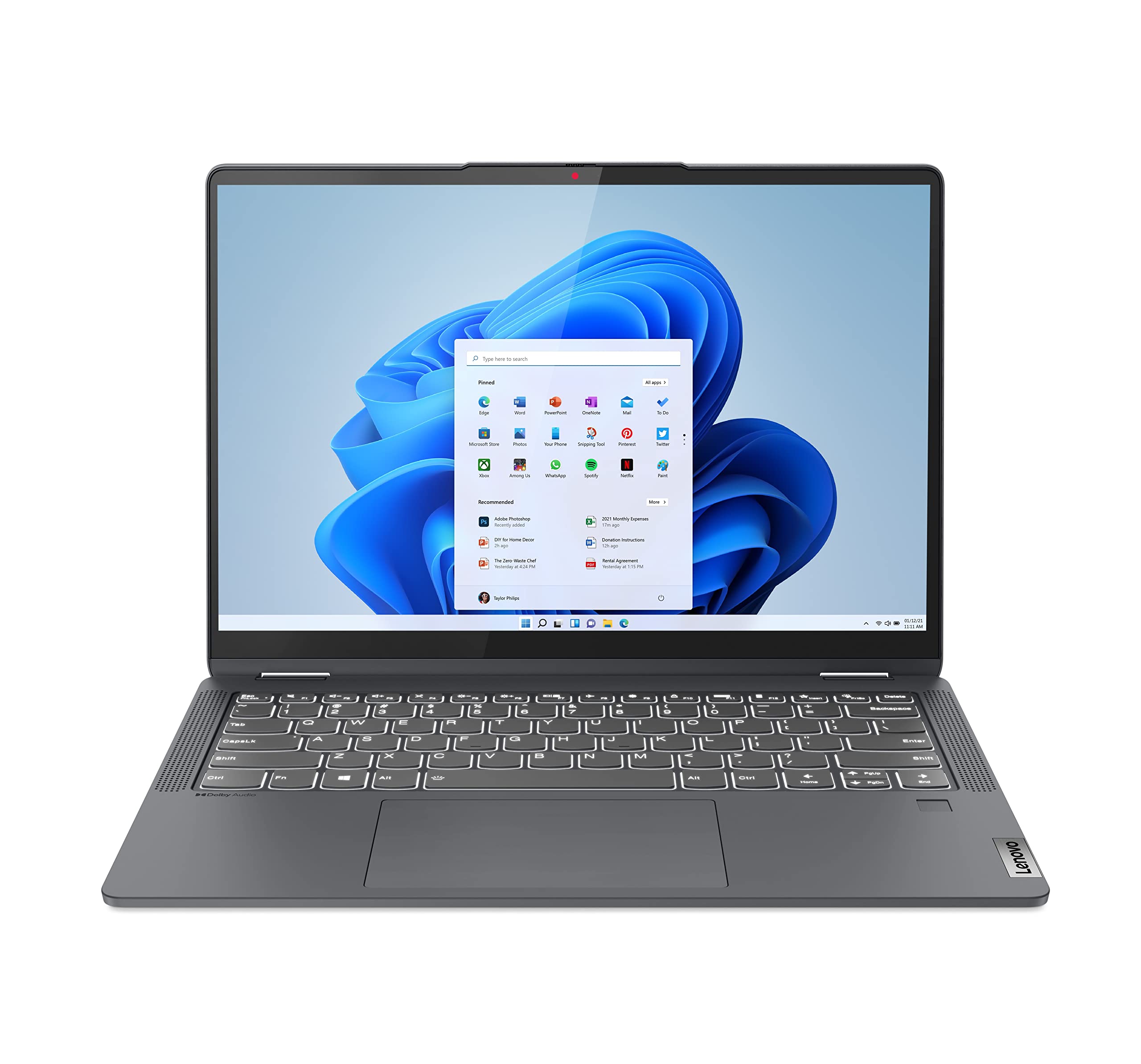 聯想 Flex 5 筆記型電腦，14.0 吋 FHD 觸控顯示器，AMD Ryzen 5 5500U 處理器，16GB 內存，512GB 儲存空間，AMD Radeon 顯示卡，Windows 11 家用版，石墨灰