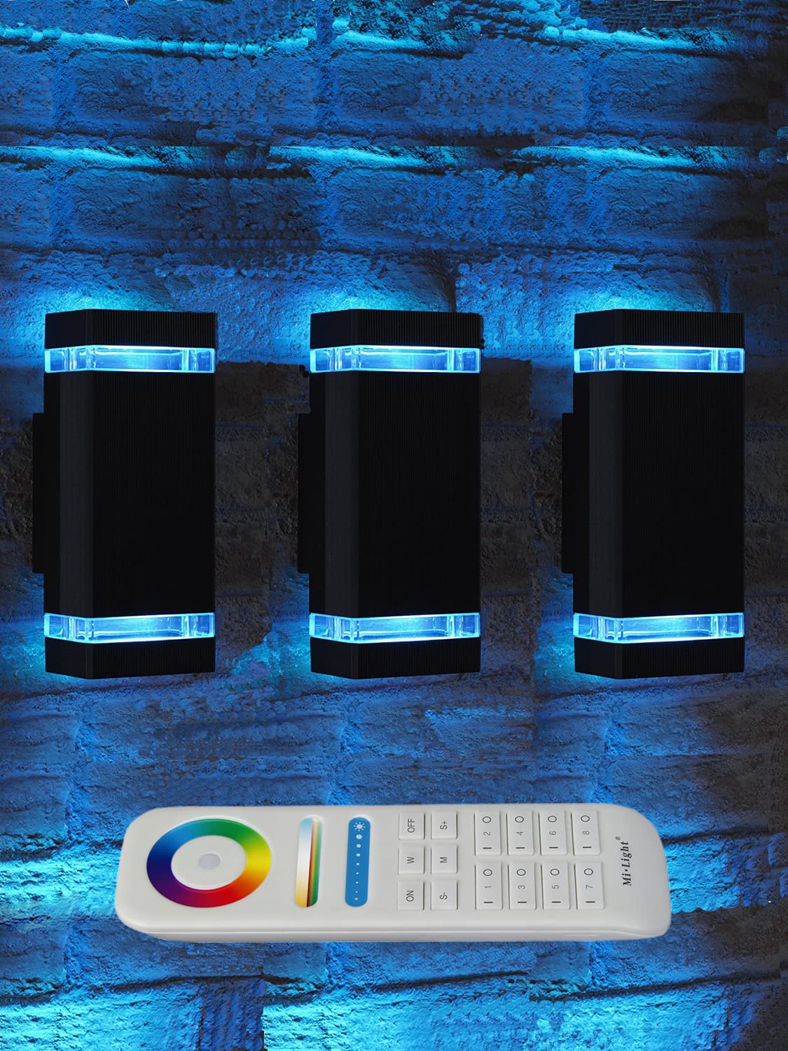 rosykite Mi.Light RF遙控RGB變色LED雙上下戶外壁燈，白光色溫2700k-6500k RGB+CCT外牆照明（3裝）