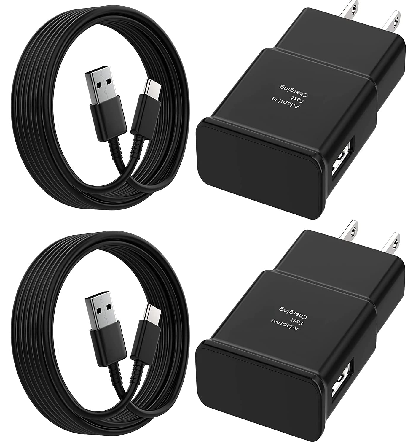 適用於三星安卓手機的Type-C充電器，附線，相容於三星Galaxy S22/S22 Plus/ S21/S21 Ultra/S20/S20 Plus/S8/S9/S9 Plus/S10/S10e/Note 8/Note 9/Note 10/Note 20，2個裝