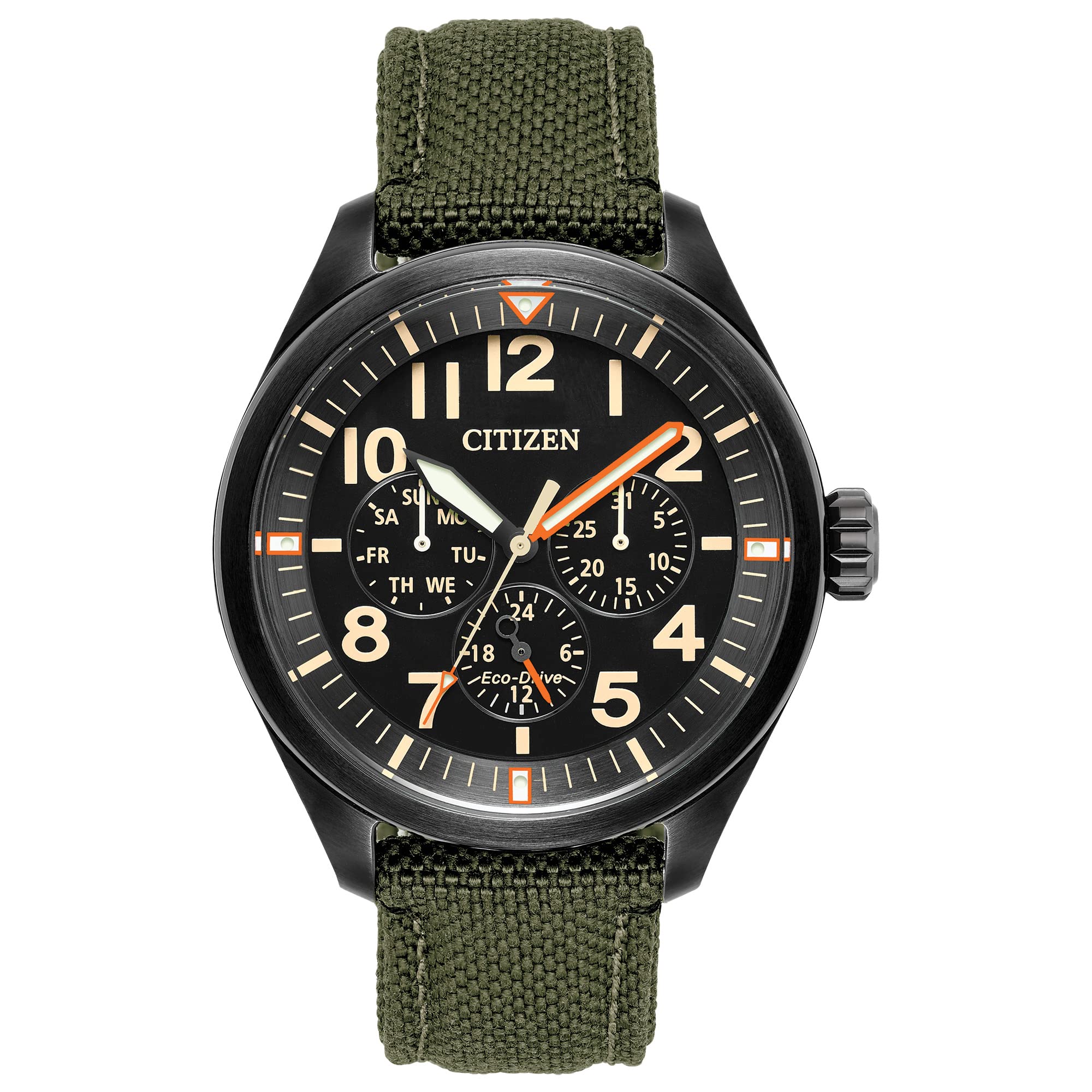 Eco-Drive Garrison 男士腕錶，不鏽鋼錶殼搭配尼龍錶帶，軍錶