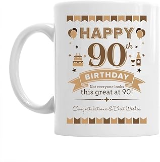 90歲生日禮物馬克杯，男女皆宜，祝您90歲生日快樂，90歲生日咖啡杯，11盎司