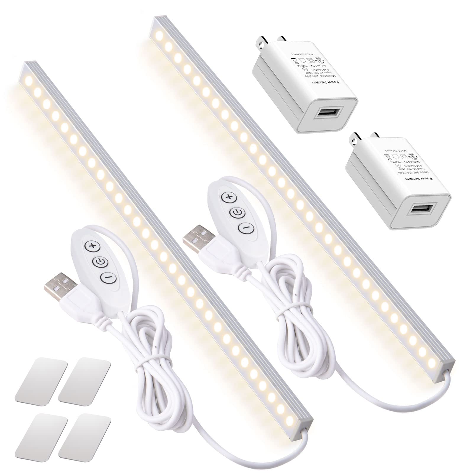 DWEPTU 2個裝 LED 櫥櫃下照明燈，USB供電櫥櫃下燈，適用於衣櫃、檯面、工作台、學生宿舍等場所（含交流電源插頭）