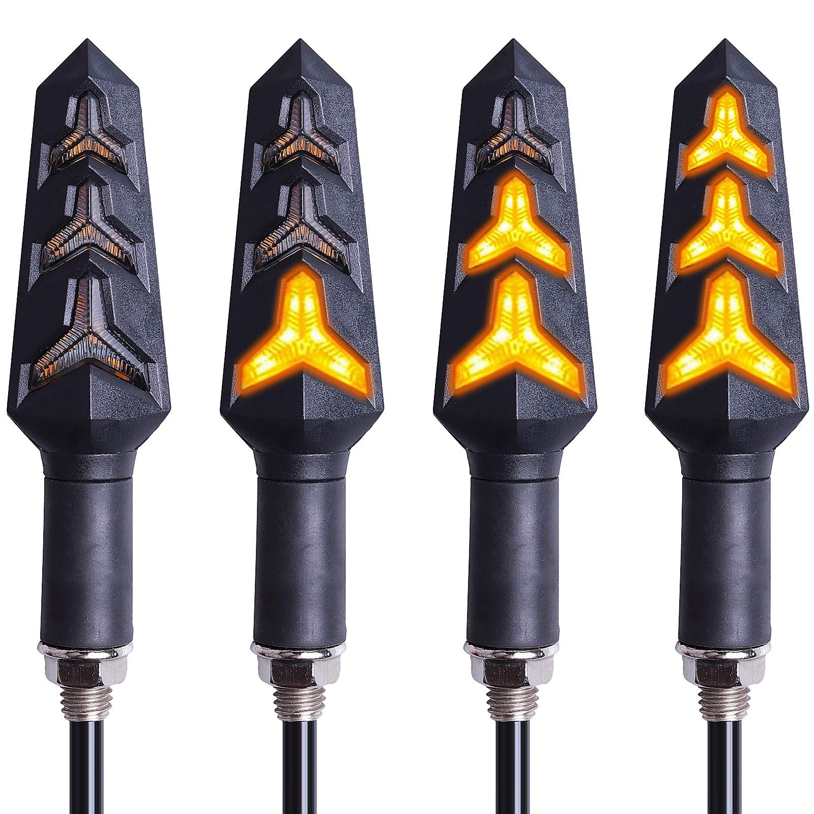 Kinstecks 4個裝摩托車方向燈，流水式轉向信號燈，12V 12顆LED燈泡，適用於摩托車、踏板車、四輪摩托車、巡航車、越野車 - Y型
