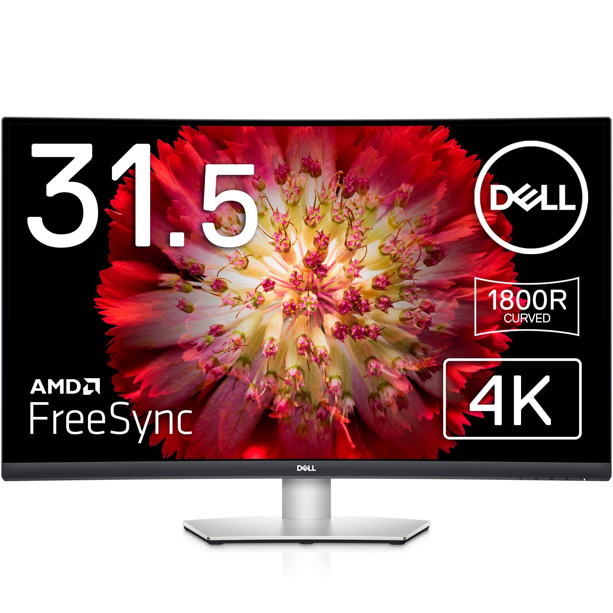 戴爾 S3221QS 32 吋曲面 4K 超高清 VA 超窄邊框顯示器，支援 AMD FreeSync，配備 HDMI 和 DisplayPort 接口，內建揚聲器，通過 VESA 認證，銀色