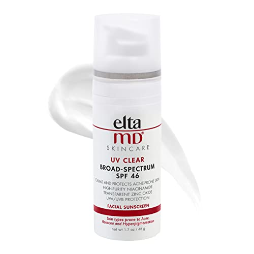 EltaMD UV Clear SPF 46 臉部防曬霜，廣譜防曬，適用於敏感肌膚和易長痘肌膚，無油礦物防曬乳液，含氧化鋅，皮膚科醫生推薦，1.7 盎司泵裝
