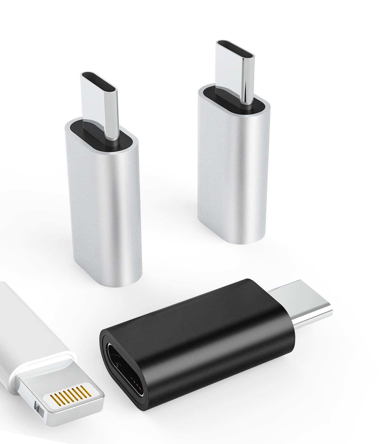 3個裝 Lightning 母頭轉 USB-C 公頭轉接器，支援 Type-C 充電，適用於三星 Galaxy S20 Ultra、Z Flip、Note S10、S9 Plus、Google Pixel 5XL，相容於 LG iPad Pro Air4 2020 等設備，有線轉換器和連接器。