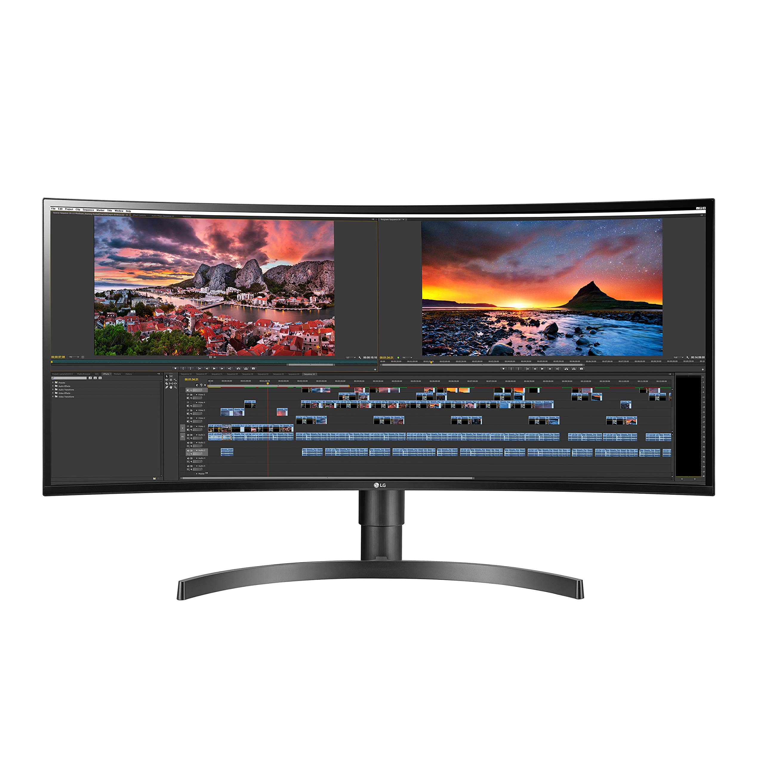 LG 34WN80C-B 超寬顯示器，34 吋 21:9 曲面 WQHD (3440 x 1440) IPS 顯示屏，USB Type-C 介面（支援 60W PD 快充），99% sRGB 色域，三面近乎無邊框設計，可調節傾斜/高度的支架 - 黑色高度的支架 -