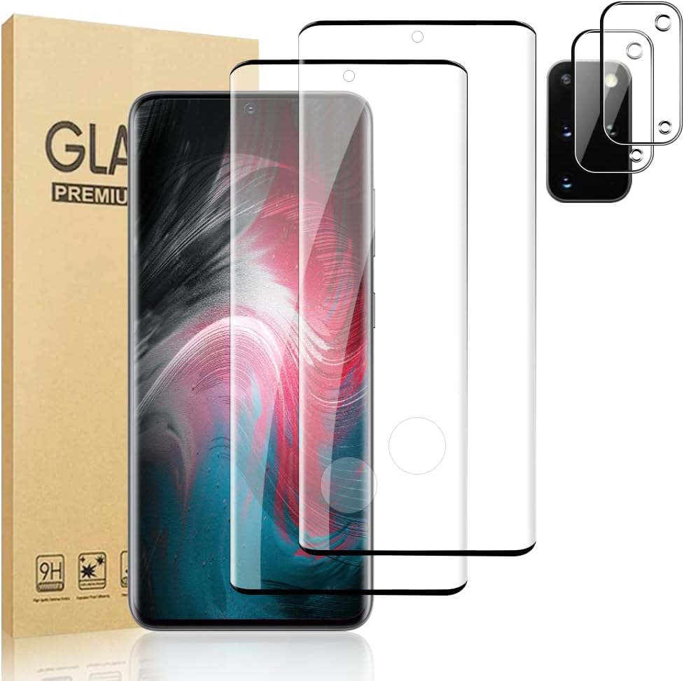 【2+2 片裝】三星 Galaxy S20 Plus 強化玻璃螢幕保護貼和相機保護膜，高清透明 9H 強化玻璃，防刮耐磨，支援指紋解鎖，全覆蓋，無氣泡，適用於三星 Galaxy S20 Plus