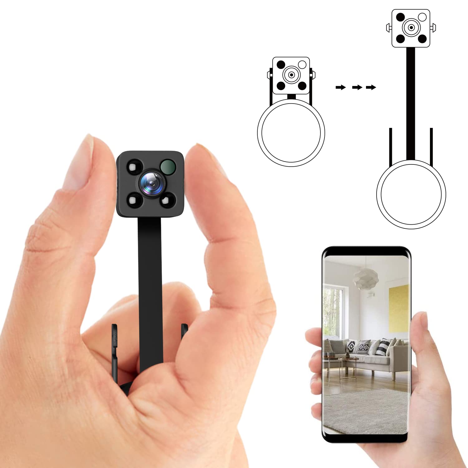 FULAO迷你隱藏式攝像頭，小型WiFi間諜相機，FHD 1080P高清，迷你保姆攝像頭，適用於家庭/辦公室安防，夜視效果更強，配備靈活鏡頭