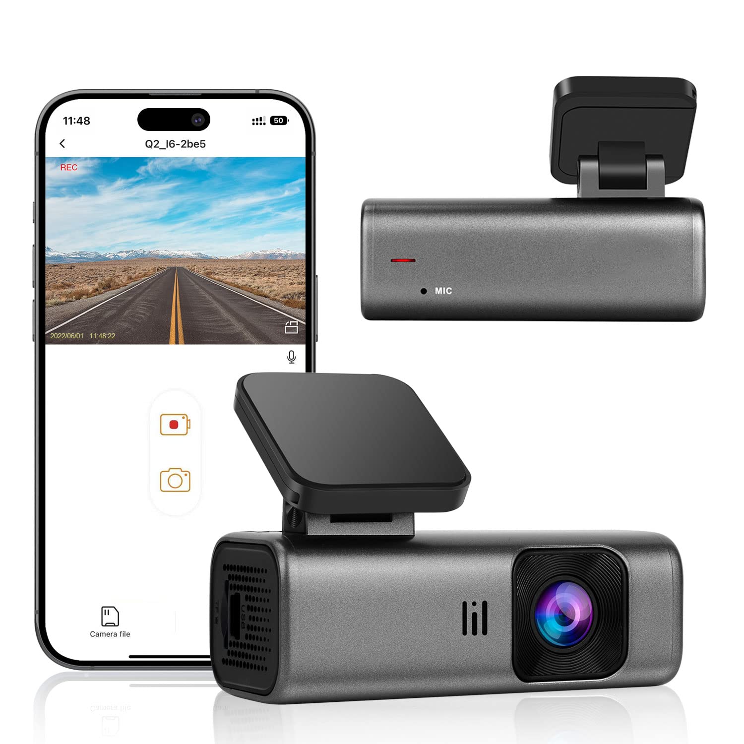 2K WiFi 1440P 行車記錄儀，車載行車記錄儀，前行車記錄儀，具備超強夜視、寬動態範圍 (WDR)、循環錄影、重力感應器 (G-Sensor) 和 24 小時停車監控功能，支援 APP 控制，最大支援 128GB 記憶卡