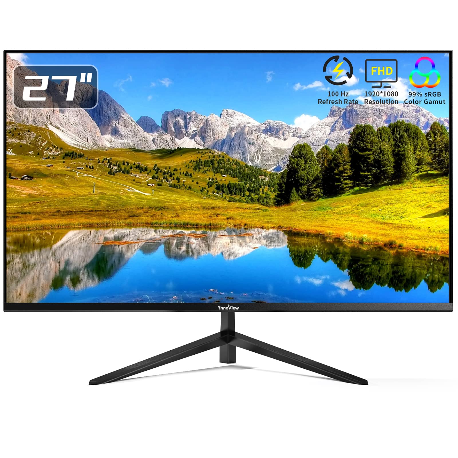InnoView 27吋顯示器 100Hz 4000:1 對比度 FHD 1080P 遊戲顯示器 超薄螢幕 HDMI VESA 傾斜可調電腦顯示器 2W 內建揚聲器