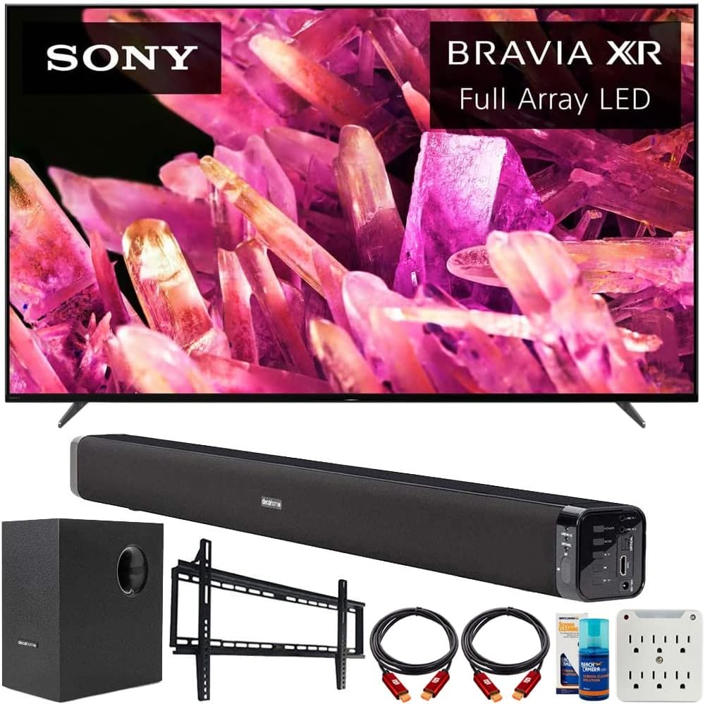 Sony XR55X90K Bravia XR 55 吋 X90K 4K HDR 全陣列 LED 智慧電視（2022 年）套裝，包含 Deco Gear 家庭劇院條形音箱（附低音炮）、壁掛配件套裝、6 英尺 4K HDMI 2.0 線纜。