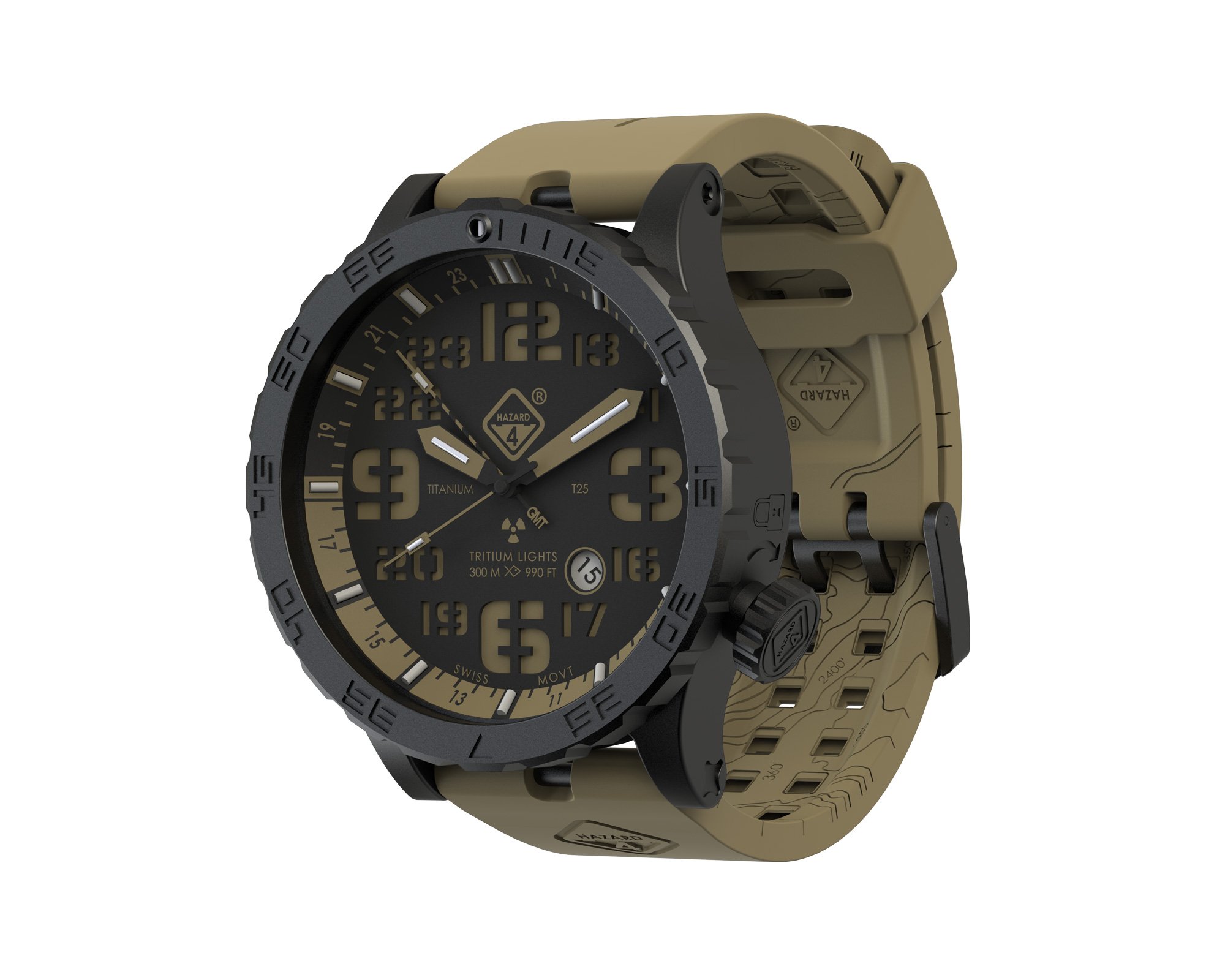 Heavy Water Diver™ 氚氣潛水錶 (R)：GMT 地球時區，黑色 PVD ​​塗層，黑色錶盤/地球圖案 - GGYG
