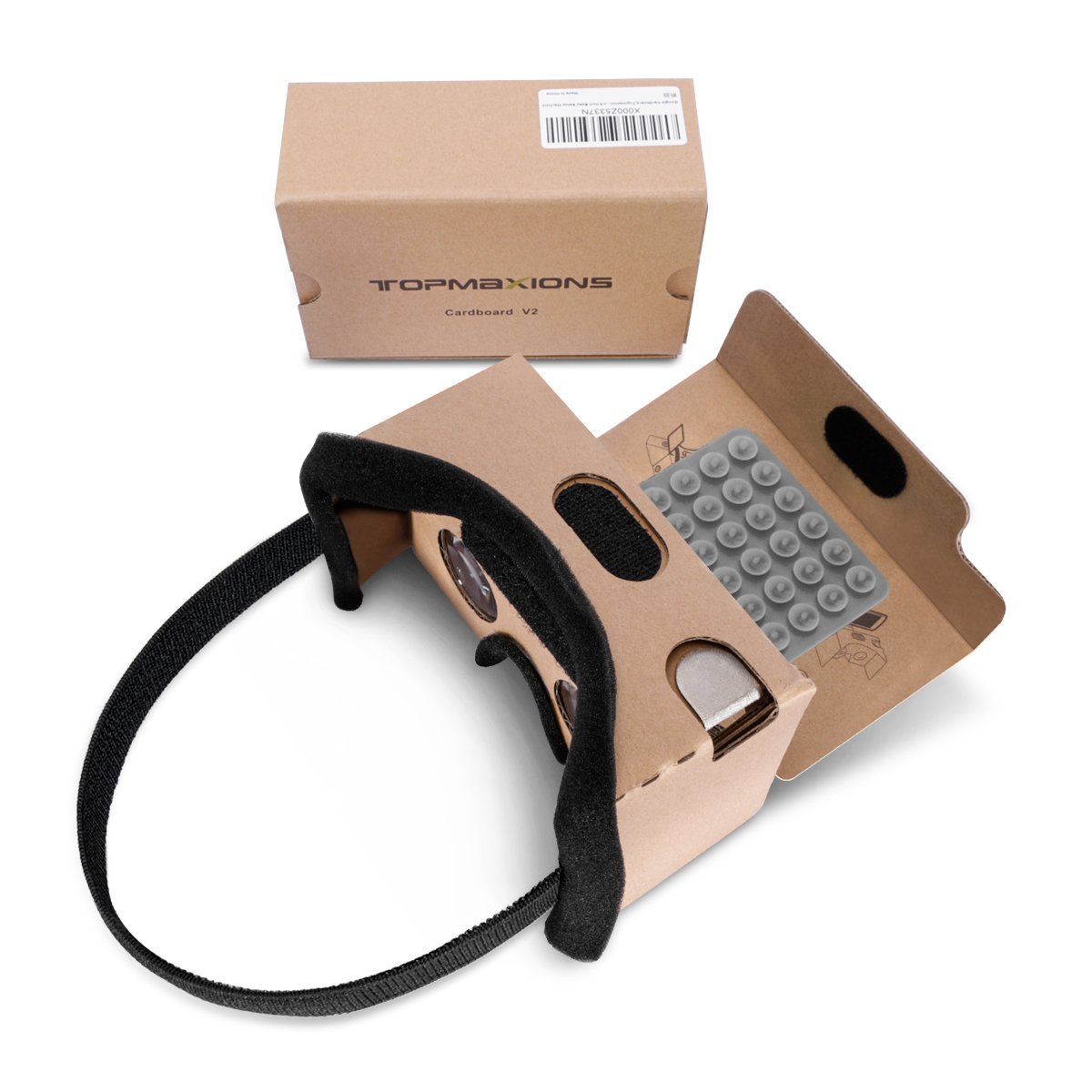 Google Cardboard，Topmaxions 3D VR虛擬實境DIY VR頭顯，適用於3D電影和遊戲，相容於安卓和蘋果系統，最大支援6吋螢幕，安裝簡單。