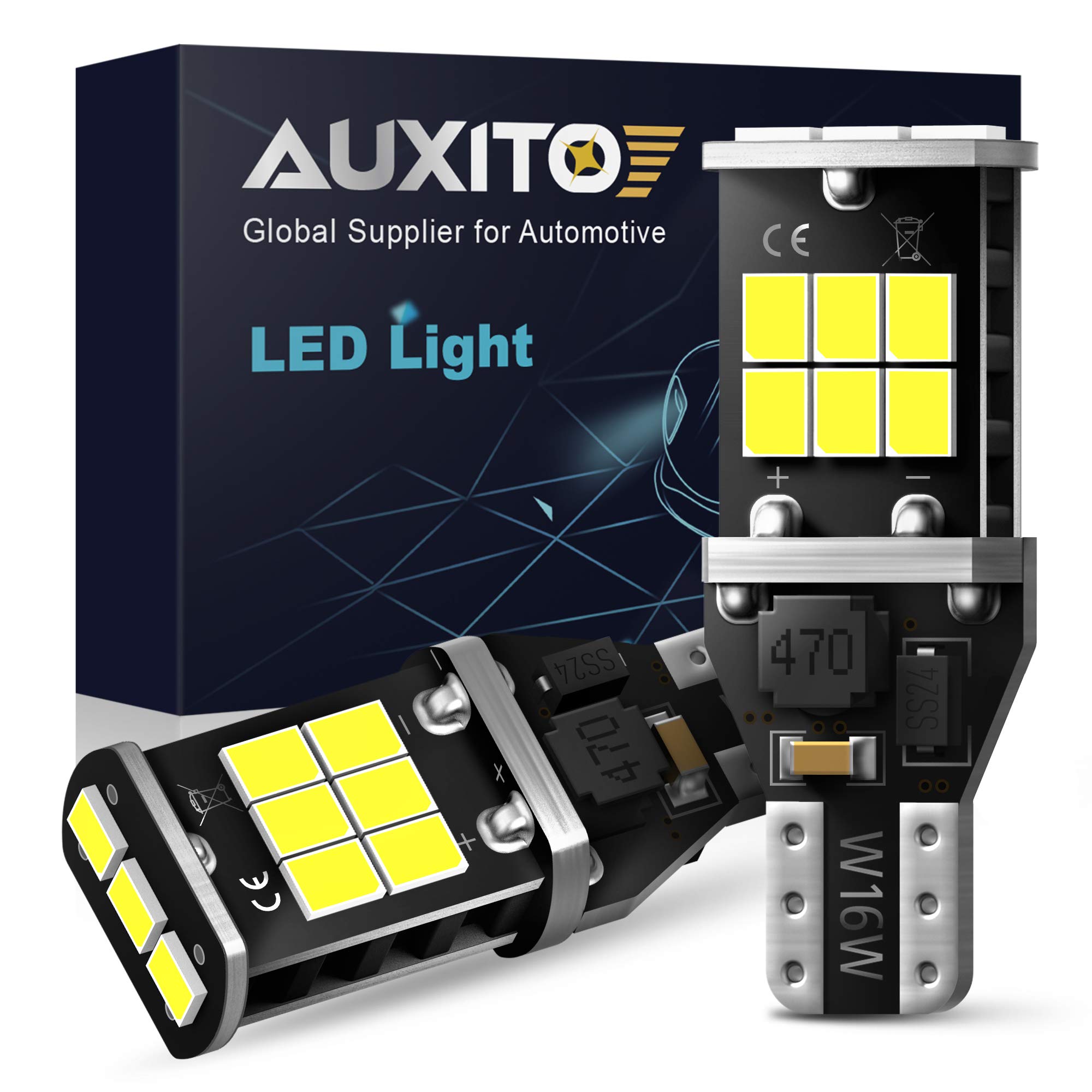 AUXITO 912 921 LED倒車燈泡，高功率2835 15-SMD晶片組，無故障T15 906 922 W16W燈泡，6000K白色（升級版，2個裝）