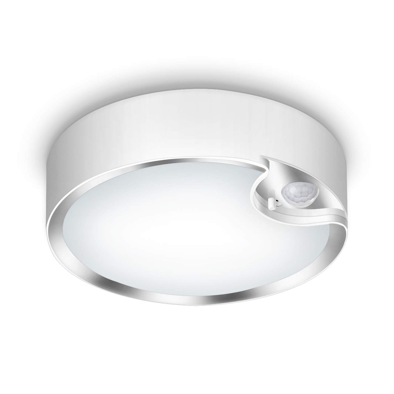 Yurnero 電池供電吸頂燈，400流明，6000K色溫，7.8英寸，帶感應器，適用於衣櫃、樓梯、走廊、淋浴間、棚屋、車庫、食品儲藏室、地下室、門廊等場所。