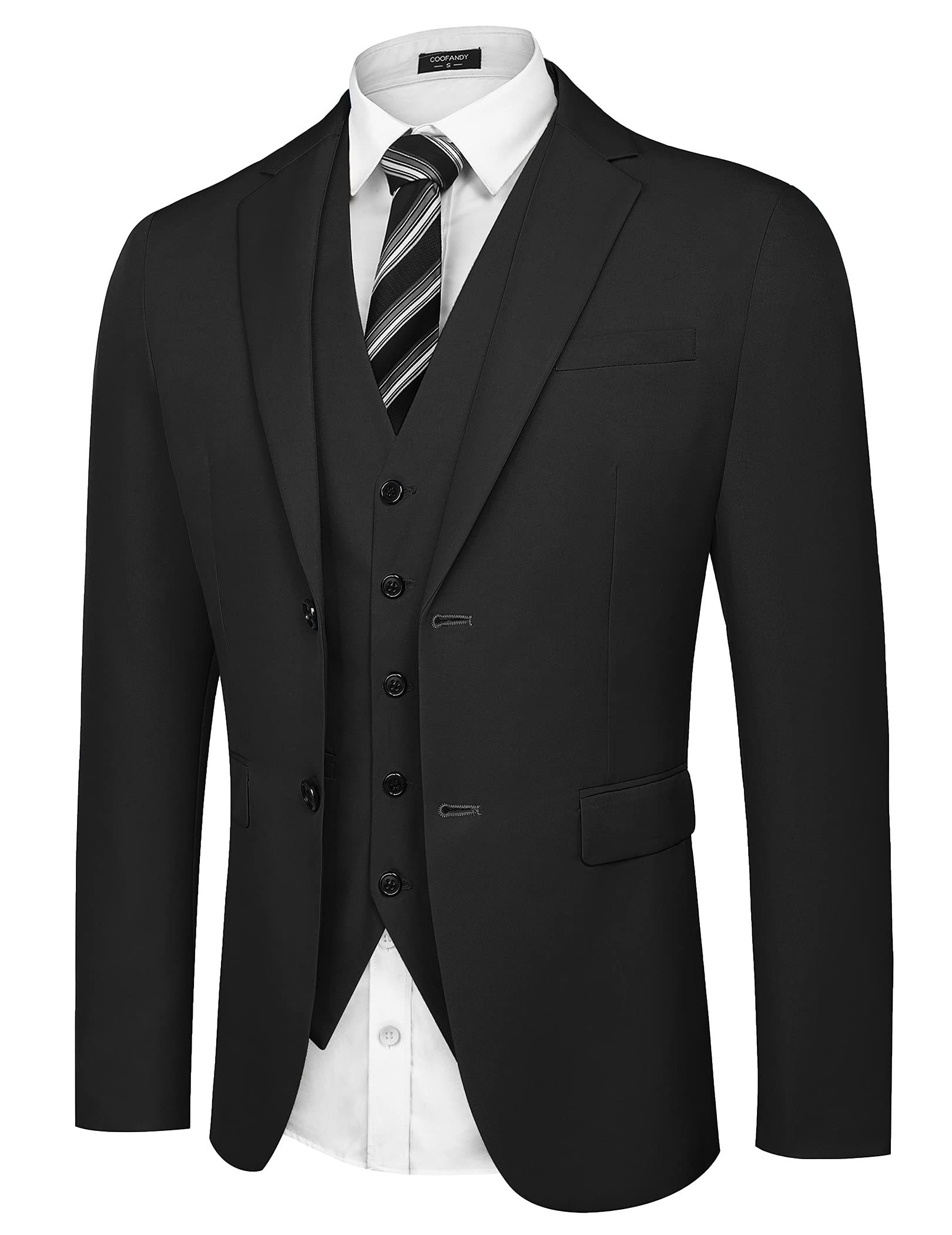 男士修身兩件式西裝，雙扣純色商務婚禮舞會禮服西裝外套馬甲套裝