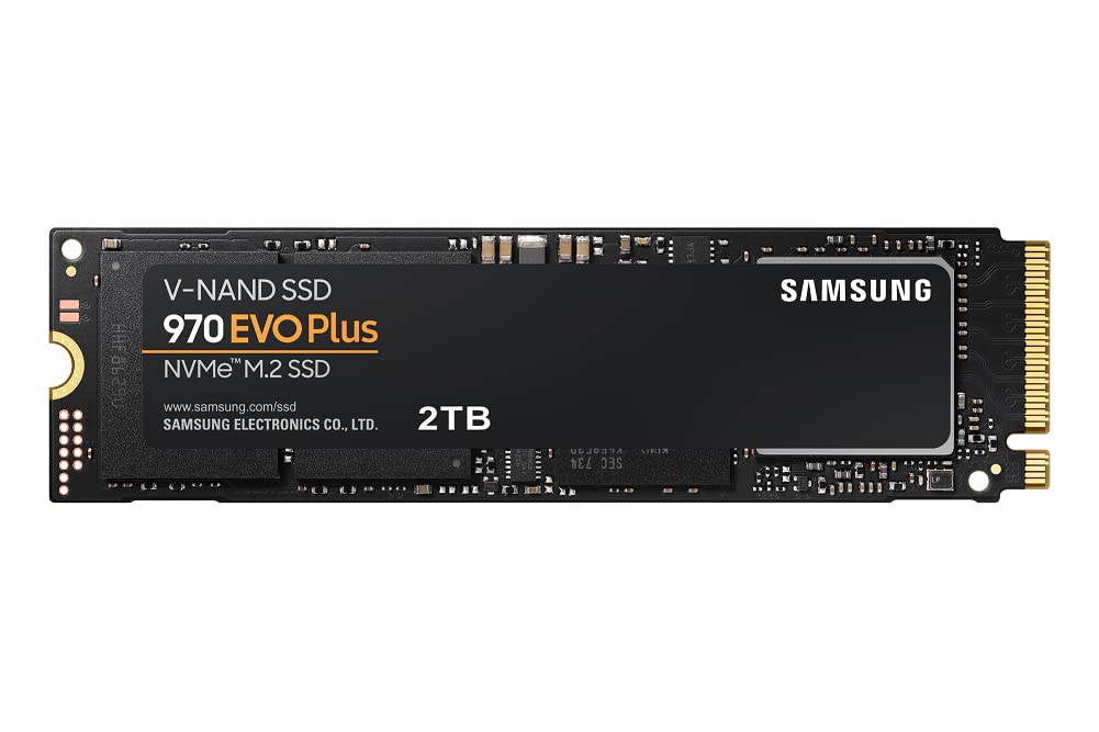 三星 970 EVO Plus SSD 2TB NVMe M.2 固態硬碟，採用 V-NAND 技術，支援儲存和記憶體擴展，適用於遊戲和圖形處理，具備散熱控制功能，速度極快，型號為 MZ-V7S2T0B/AM