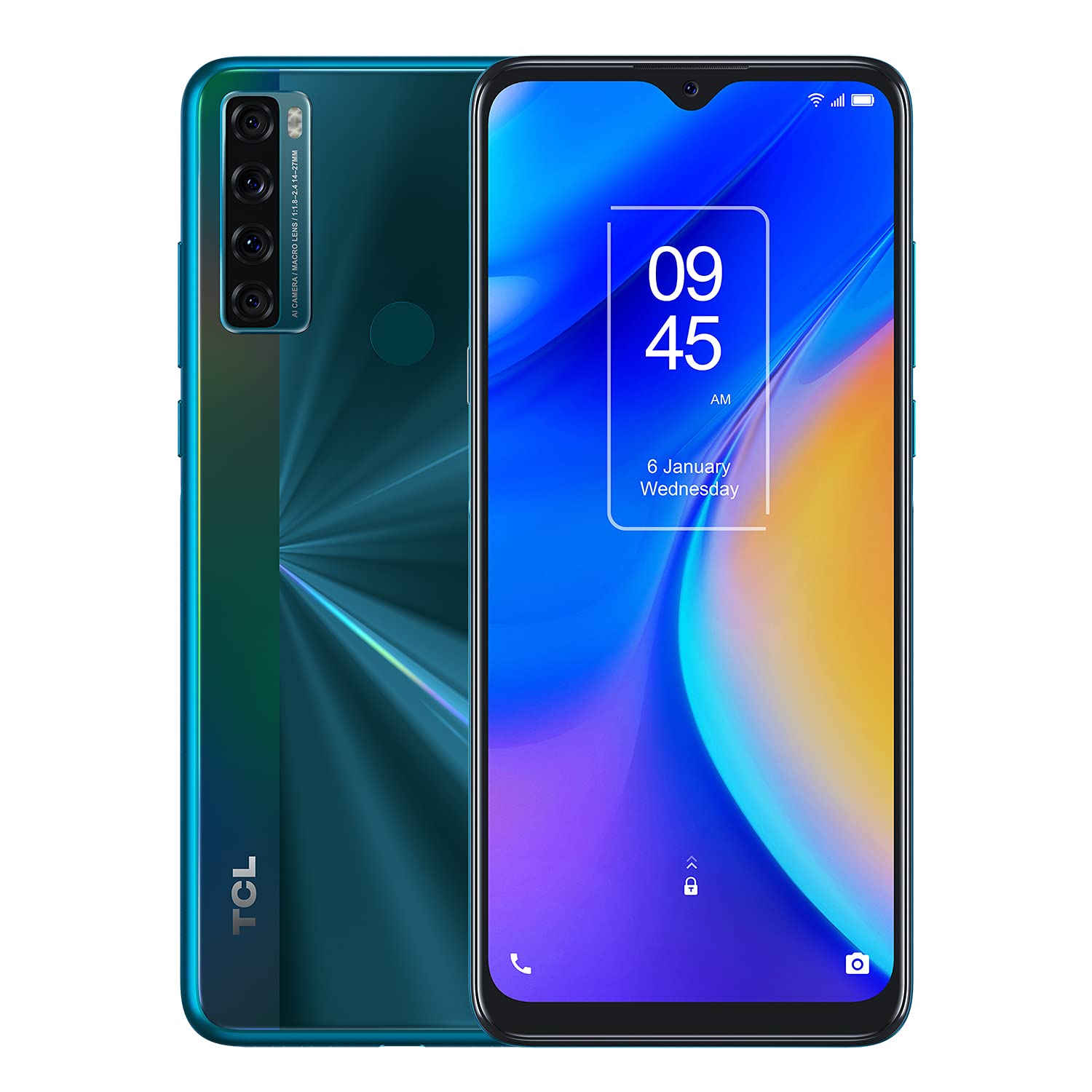 TCL 20 SE 6.82吋無鎖手機，4GB RAM + 128GB ROM，美版安卓智慧型手機，4800萬像素AI四攝，5000mAh電池，雙揚聲器，支援OTG反向充電，11系統，極光綠安卓11系統
