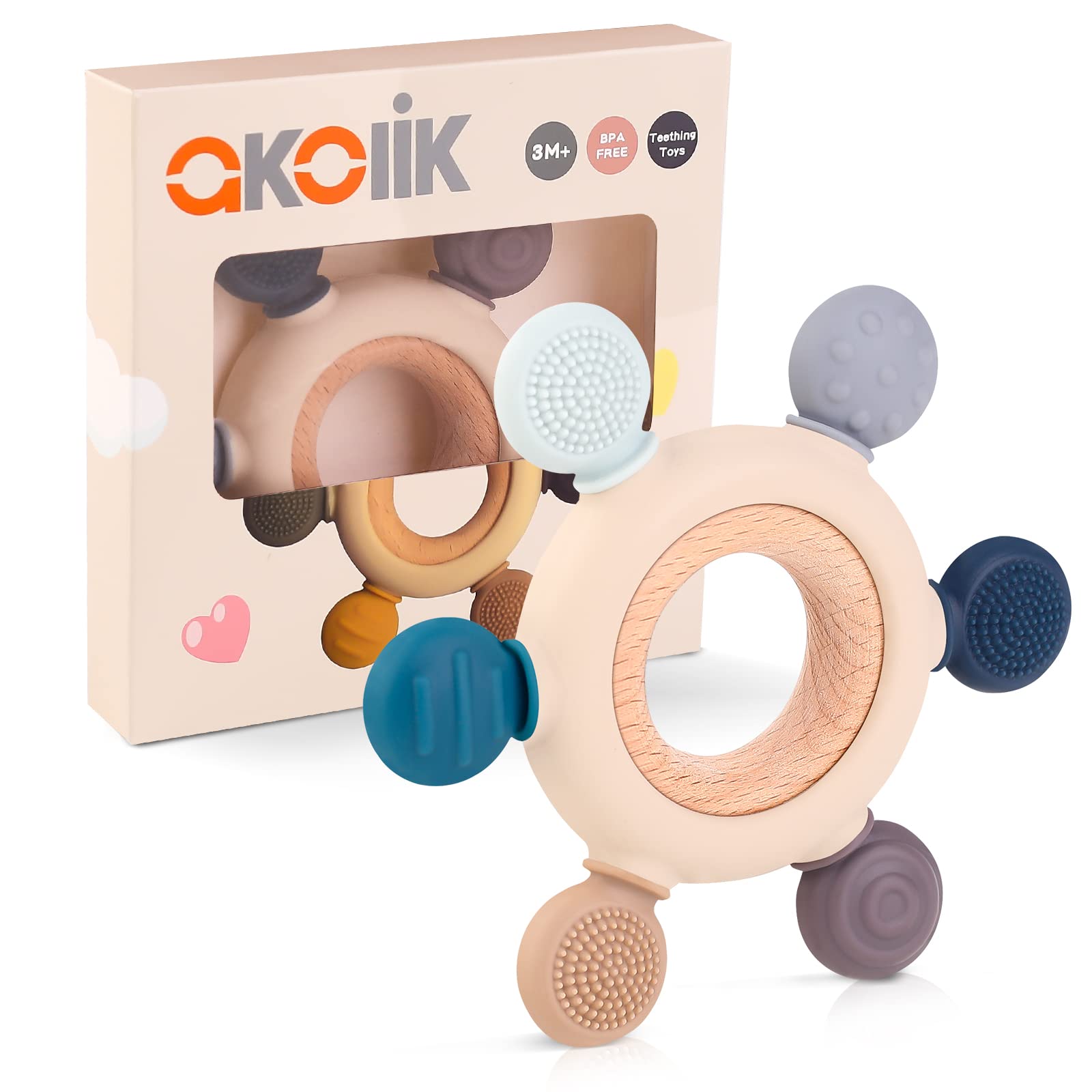 akolik 嬰兒磨牙玩具，矽膠牙膠，適合嬰幼兒，不含 BPA，船槳造型，舒緩寶寶出牙疼痛，適合 3 個月以上寶寶 - 棕色