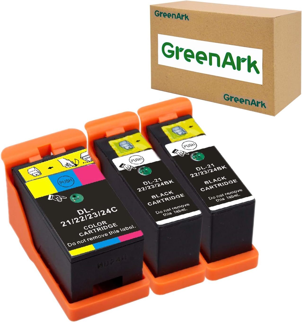 GREENARK 相容於戴爾 21 系列墨盒，適用於戴爾 V313w、V515w、P513w、V715w、P713w 印表機，3 支裝（2 支黑色和 1 支彩色），適用於戴爾 21 系列、22 系列、23 系列、24 系列印表機。