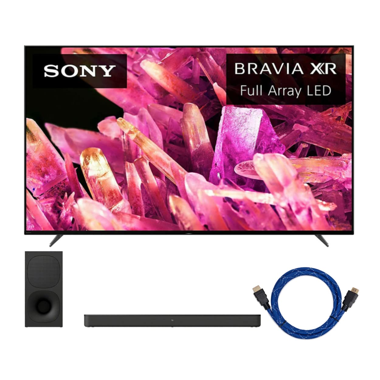 Sony BRAVIA XR X90K 4K HDR 全陣列 LED 電視（55 吋），附智慧型 Google TV，HT-S400 2.1 聲道長條音箱（附強勁無線重低音）與高速 HDMI 乙太網路線套裝（3 件組）