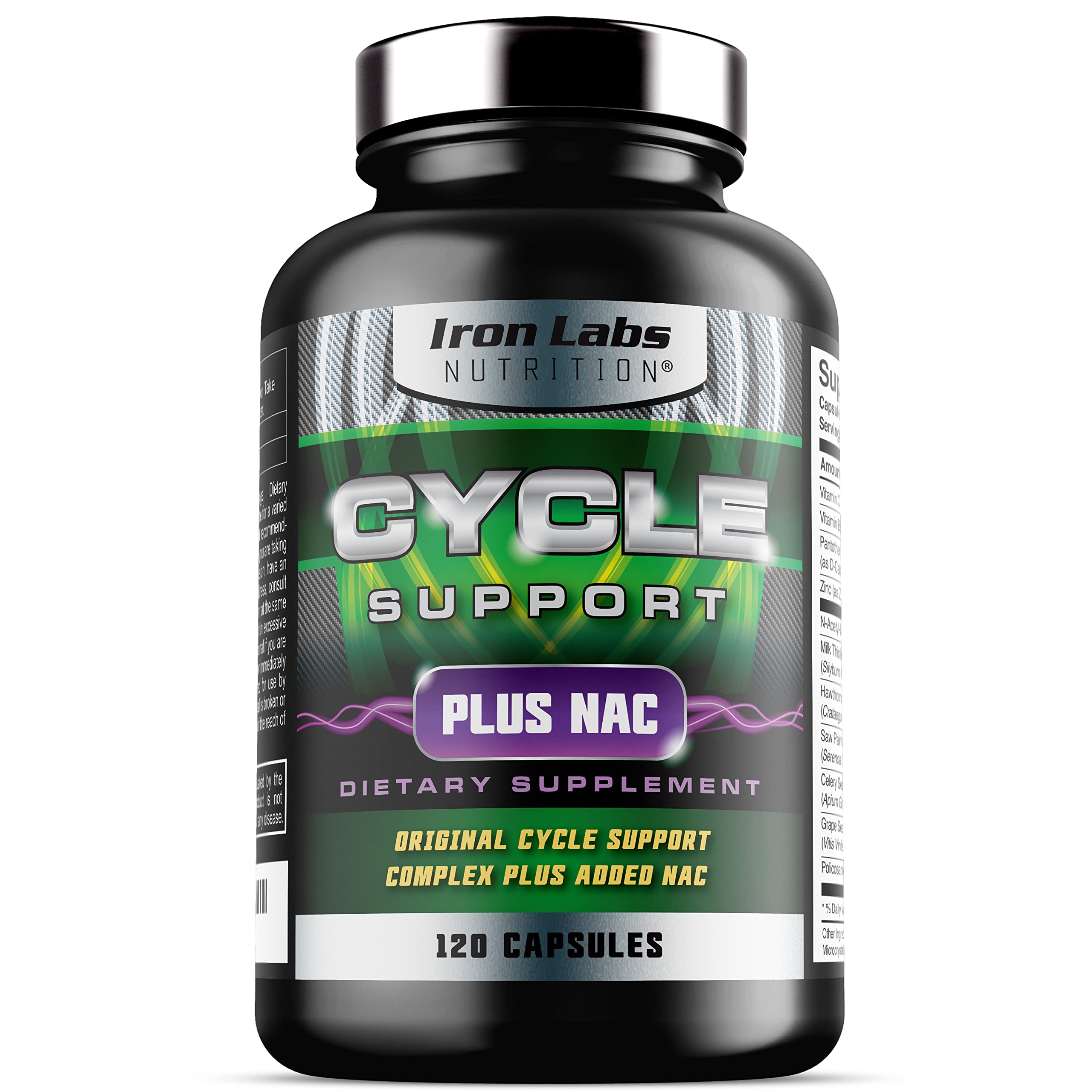 Iron Labs Nutrition Cycle Support Plus NAC (N-乙醯-L-半胱氨酸) - 男士週期支持補充劑 - 含 N-乙醯-L-半胱氨酸、水飛薊、山楂漿果等成分（120 粒膠囊）