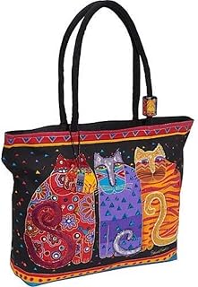 Laurel Burch 肩部拉鍊上衣，19 x 5 x 15 英寸，貓咪圖案