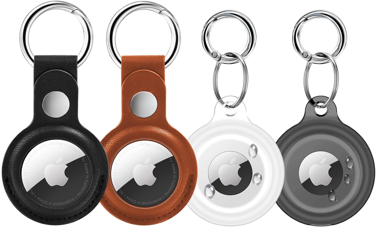 Supfine [4 件裝] Airtag 防水皮套 & Airtag 鑰匙扣，Airtag 保護套帶環形鑰匙圈，適用於 Apple AirTags，Airtag 保護套可用於錢包、行李箱、貓、狗、寵物（多色可選）