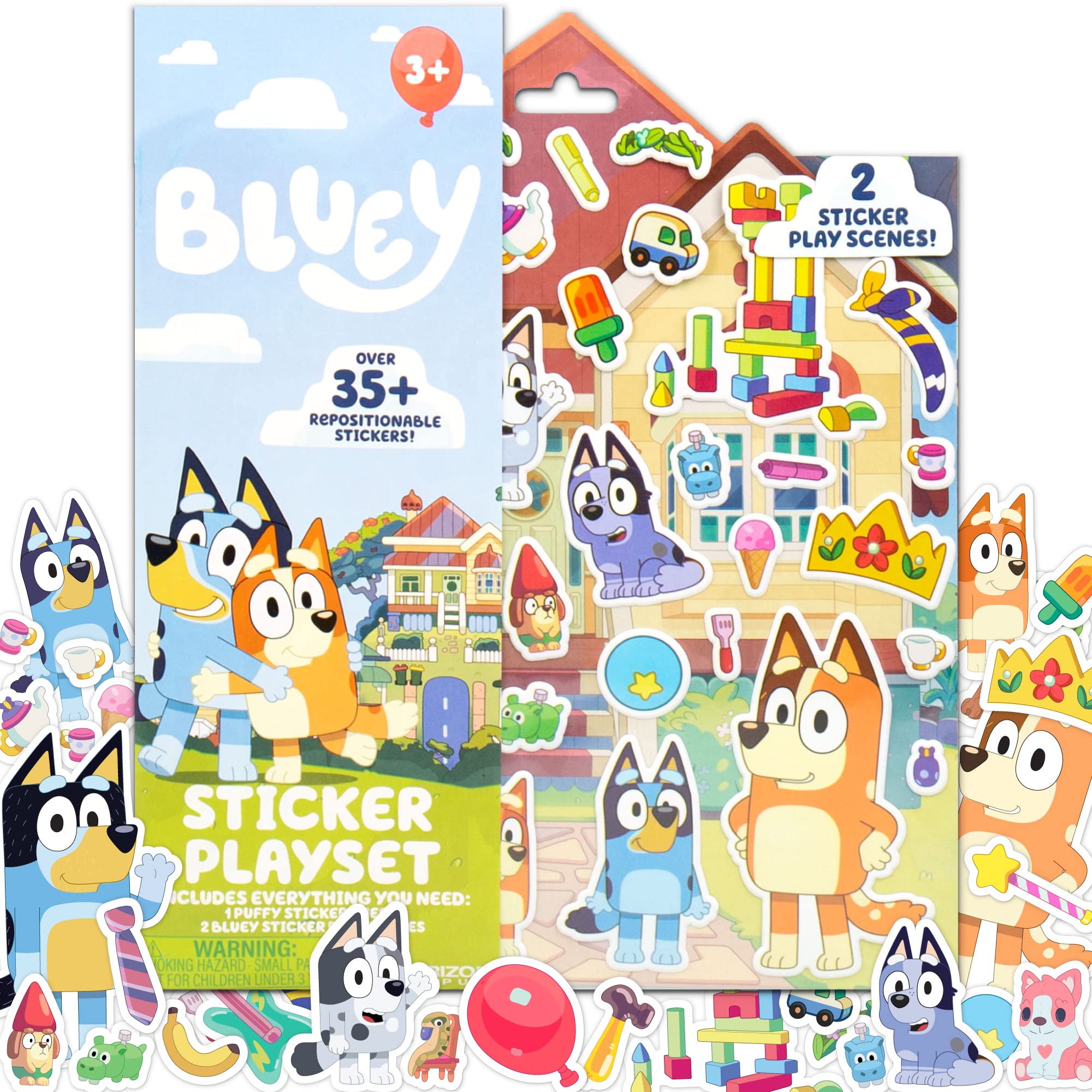 Bluey貼紙套裝，可重複使用的Bluey貼紙，Bluey玩具，玩具人偶及套裝，貼紙書，兒童貼紙，兒童活動，Bluey人偶，Bluey派對用品，適合3歲及以上兒童