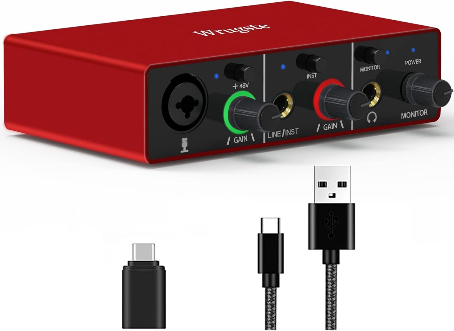 USB音訊介面 Solo（24位元/96kHz）+48V幻象電源，適用於電腦錄音、播客和串流媒體，即插即用，無噪音，Wrugste XLR音訊接口，適用於內容創作者、音樂家和
