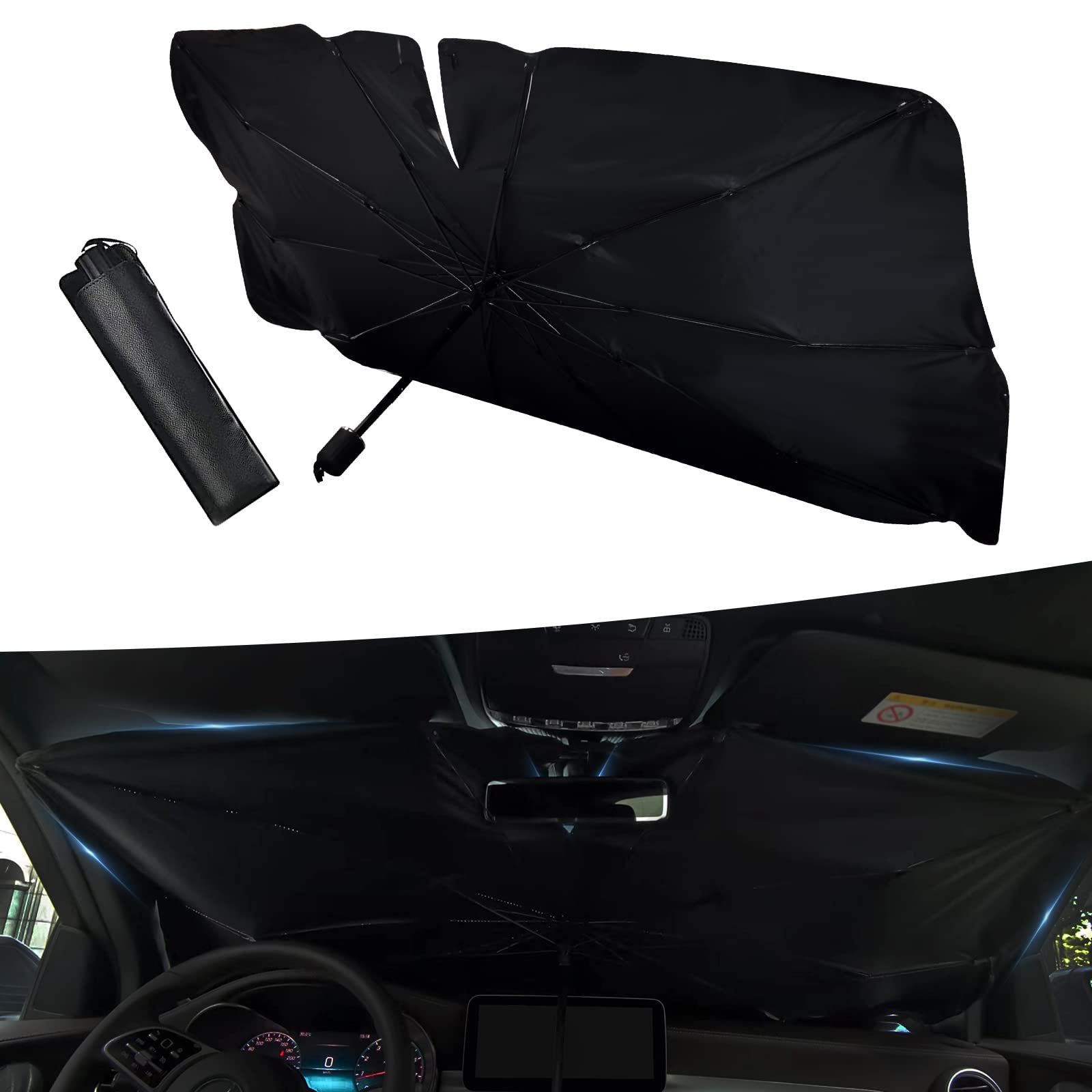 yonwait 汽車擋風玻璃遮陽傘 51"x 28"，保護汽車免受陽光損傷，適用於大多數轎車、SUV、卡車的遮陽傘，可折疊汽車遮陽罩（銀色 #2）