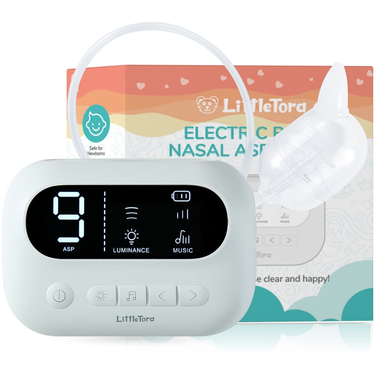 LittleTora Pro 嬰兒吸鼻器 - 醫用級吸力，內建音樂和夜燈 - 可充電式鼻涕吸出器，適用於嬰幼兒 - 清除鼻涕