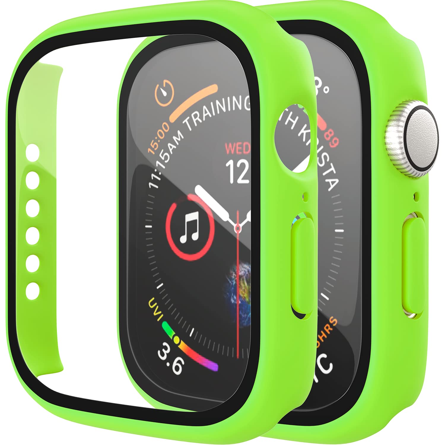 Maeline 適用於 Apple Watch Series 3/Series 2/Series 1 42mm 的超薄硬質 PC 保護殼，內建強化玻璃螢幕保護貼，亮綠色，20 個裝