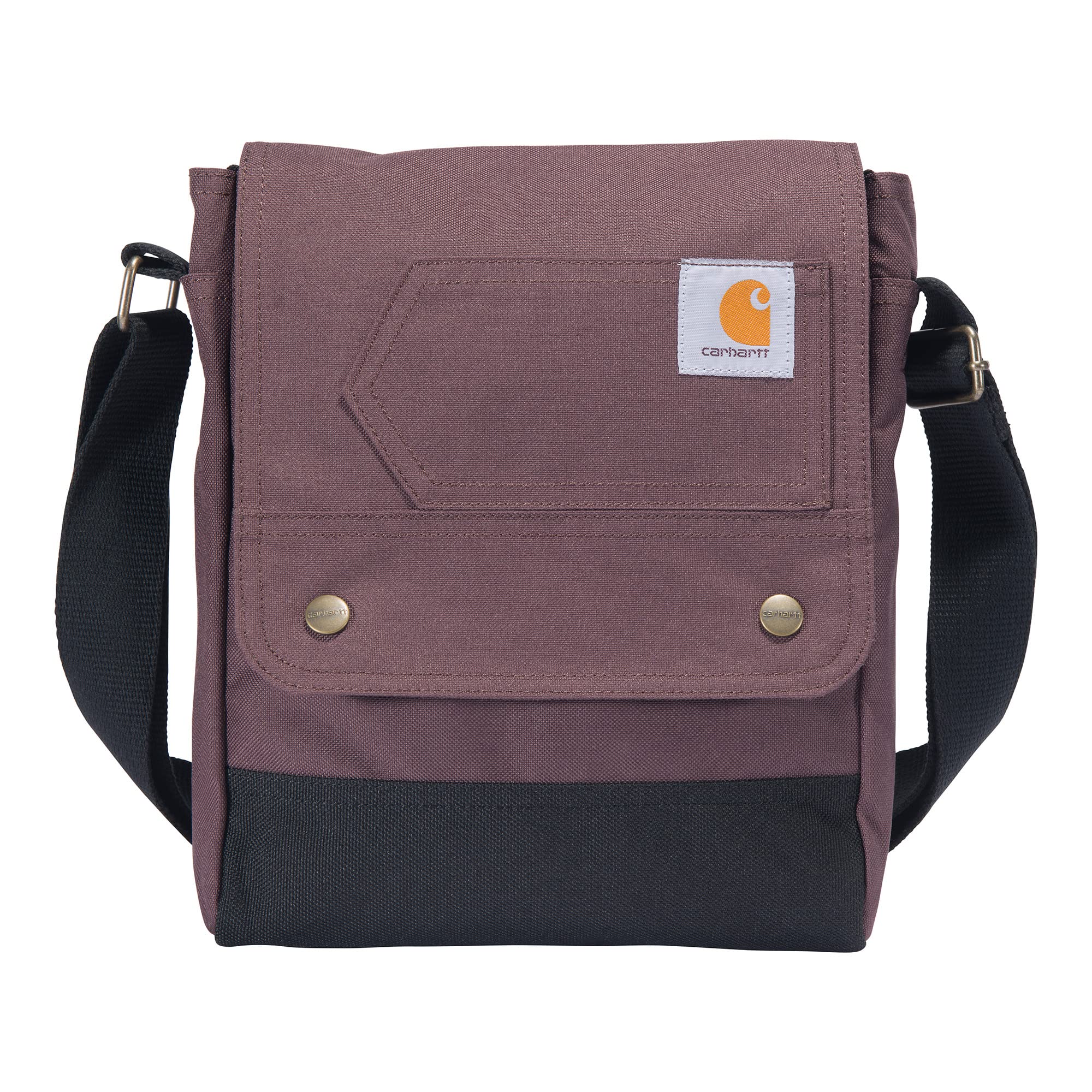 Carhartt 女士耐用可調式斜背包，翻蓋按扣閉合，酒紅色