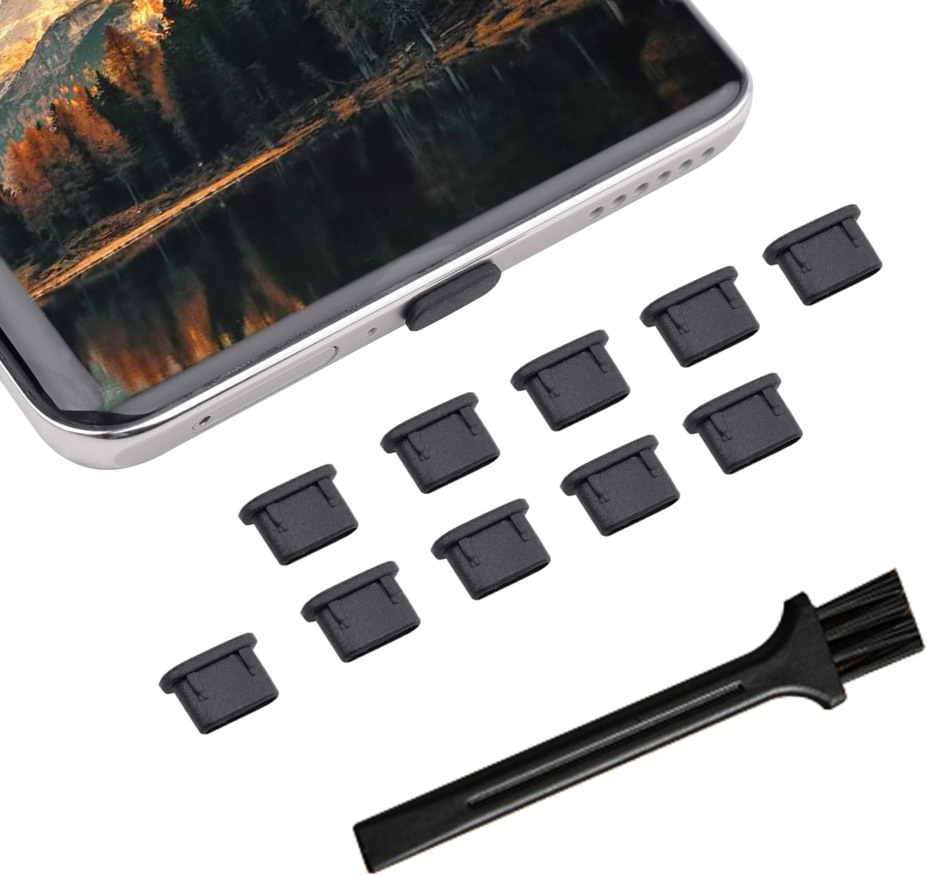 （10個裝）USB-C防塵塞，適用於三星Galaxy S23、S22、S21、S20、S10、Note 20、Pixel以及任何智慧型手機或MacBook筆記型電腦上的Type-C介面。防塵塞包含清潔刷。