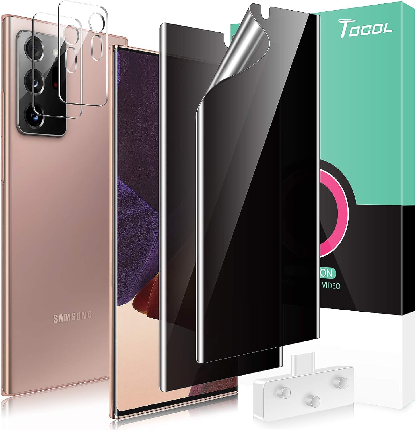 TOCOL 四件套裝，相容於三星 Galaxy Note 20 Ultra - 2 片隱私柔性 TPU 軟膜螢幕保護貼（防偷窺）和 2 片相機鏡頭保護膜（支援指紋辨識感應器）