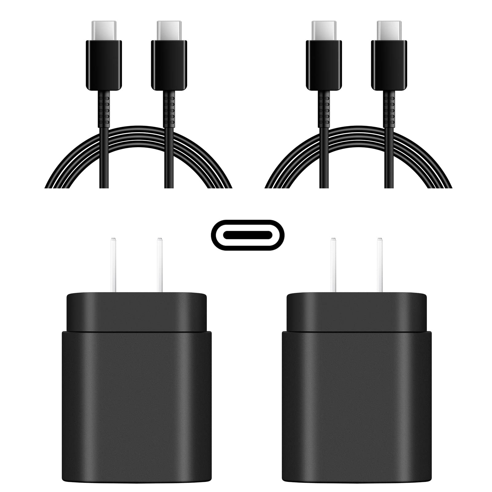 三星25W Type-C快速充電器，雙包裝USB-C快速充電器和6英尺Type-C轉Type-C數據線，適用於三星Galaxy S23、S22/S21/S20 Ultra/S23+/S22+/S21+/S21/Note 20 Ultra/Note 10+/Note 10+/Note