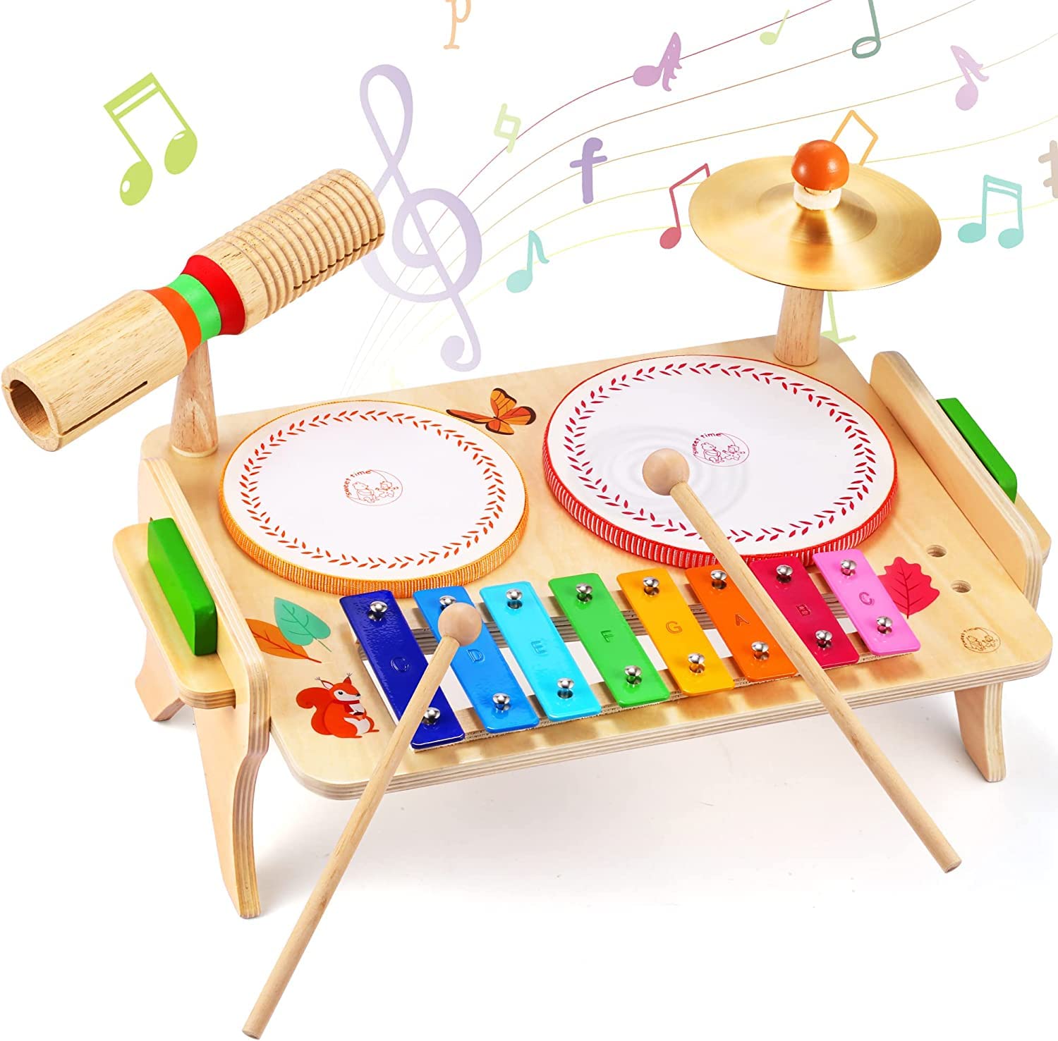 Wingz 兒童鼓套裝，適合幼兒和嬰兒，7 合 1 蒙特梭利學前音樂玩具，兒童鼓組，木琴，鈴鼓，男孩女孩生日禮物