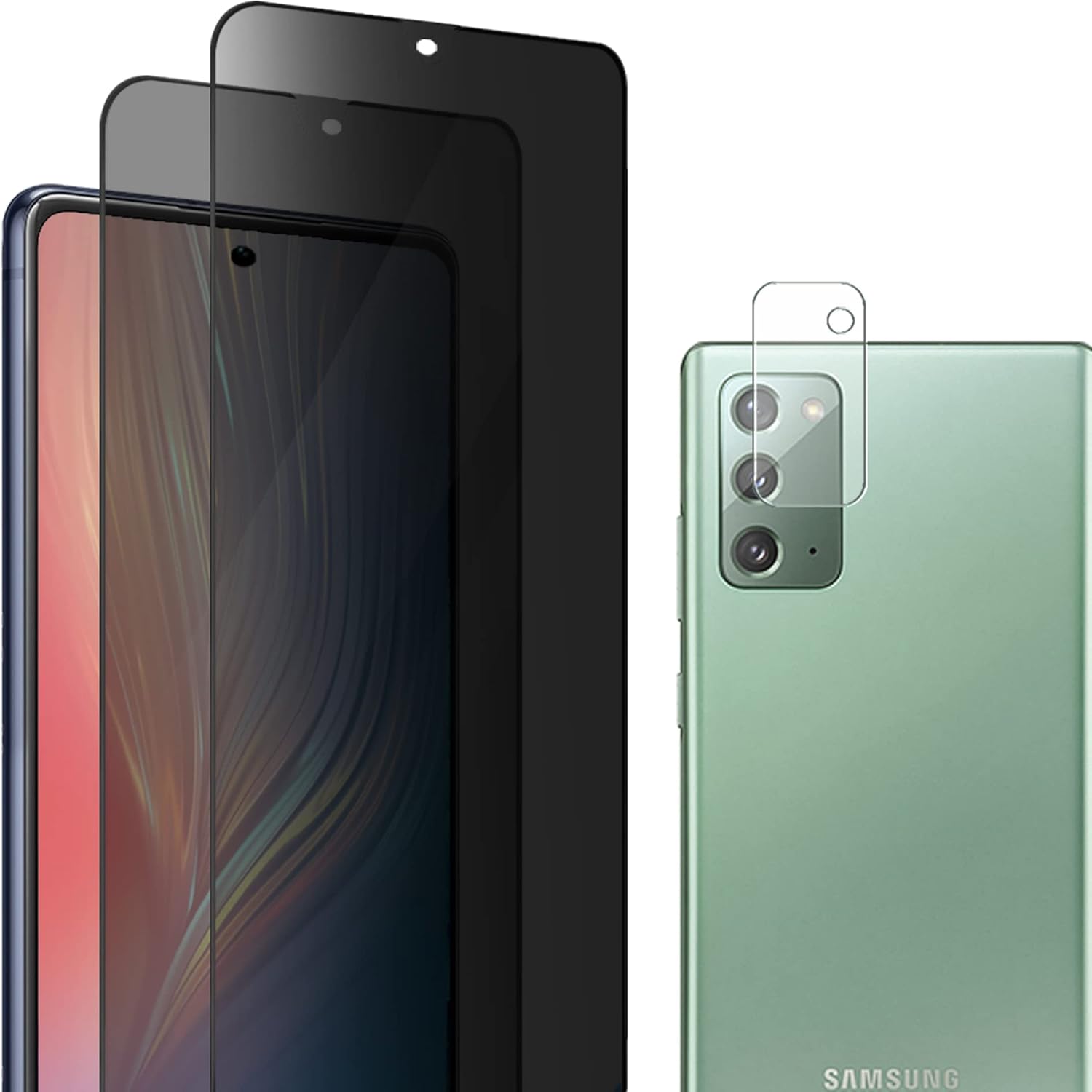 Amleute 【2+1 套裝】三星 Galaxy Note 20 隱私螢幕保護貼，9H 強化玻璃，防窺【支援指紋解鎖】相容 Note20