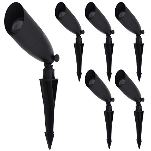 MarsLG ALS1 鋁製低壓景觀定向射燈，黑色，帶地釘和免費 MR16 LED 燈泡（6 個裝），36UL02BKx6