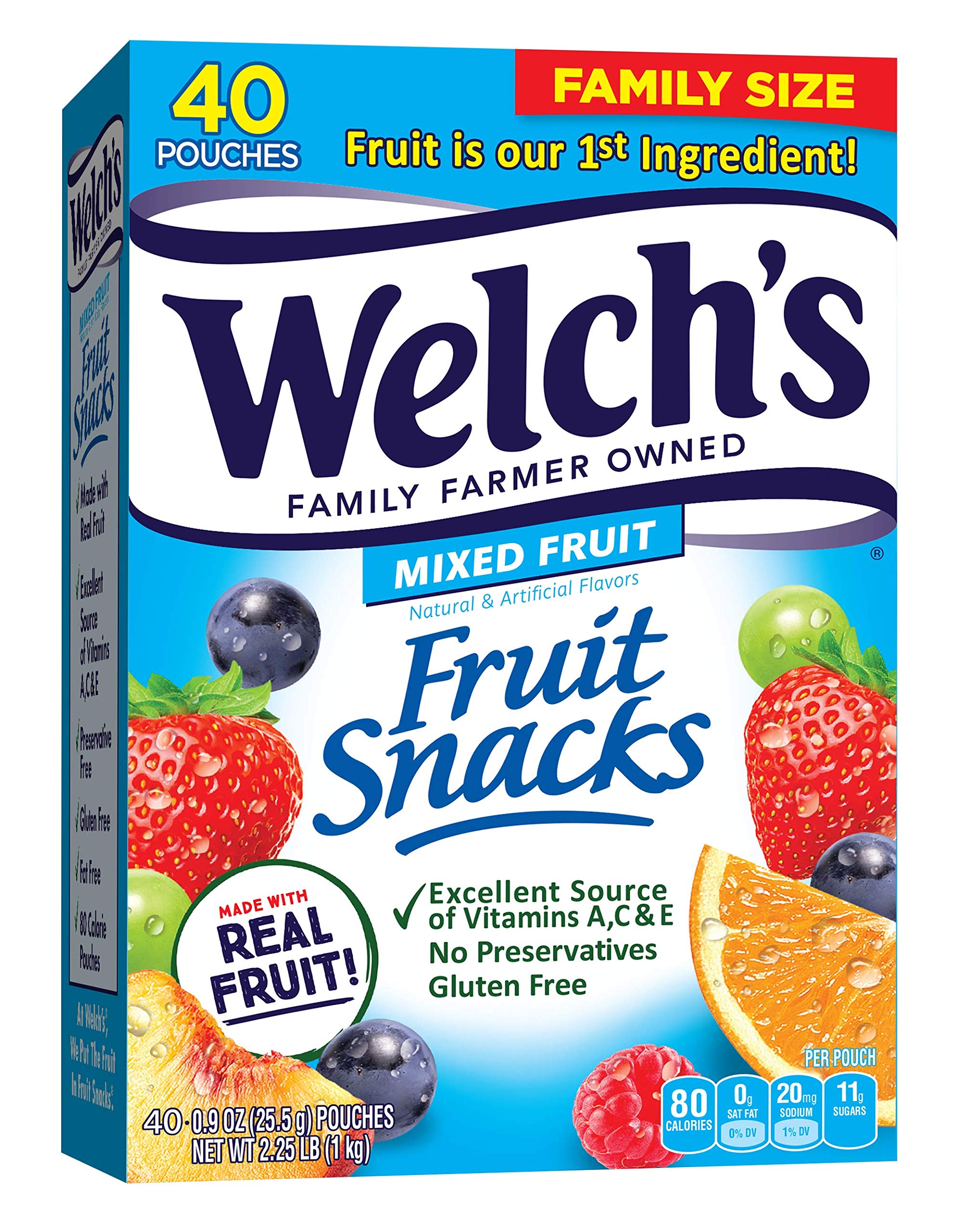 Welch's 混合水果軟糖，無麩質，散裝，0.9 盎司獨立單份包裝，40 包（1 包）