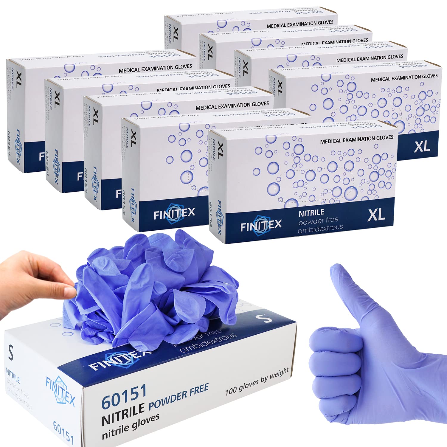 FINITEX 冰藍色丁腈檢查手套 無粉 1000隻裝 醫用手套 檢查 居家清潔 食品手套