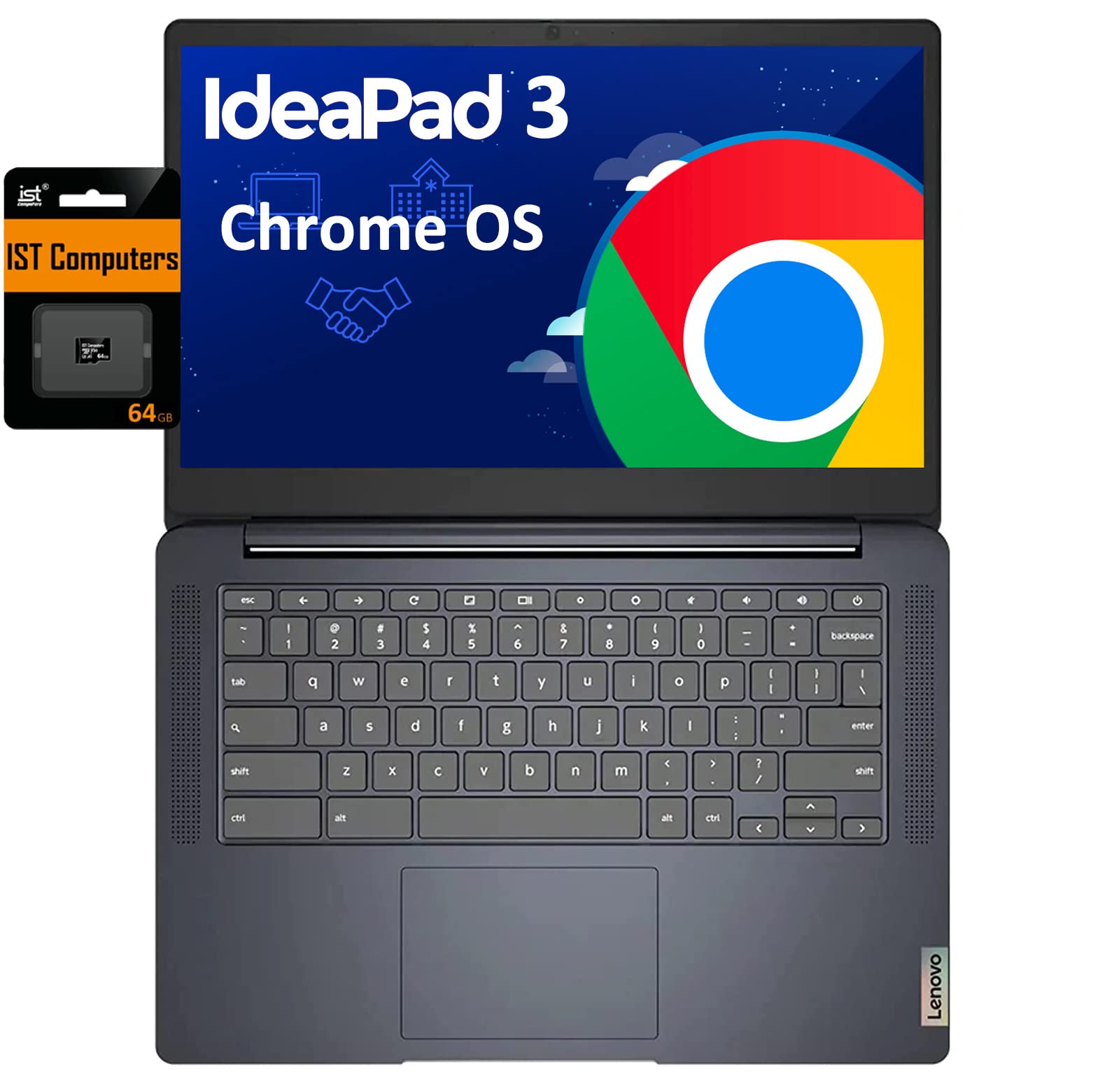 聯想 Chromebook 3 14 吋高清筆記型電腦（8 核聯發科 MT8183 處理器，4GB 內存，128GB 儲存（64GB eMMC + 64GB SD 卡）），家用及教育筆記型電腦，防眩光螢幕，網路攝影機，長續航作業系統，Type-C 介面，支援 IST 卡裝