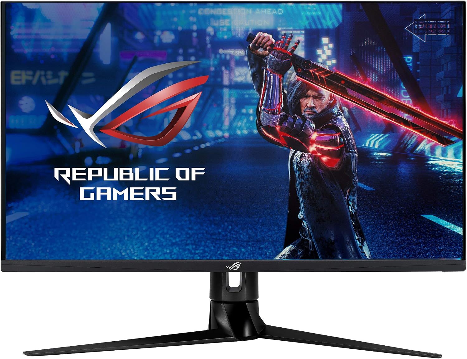 華碩 ROG Swift PG329Q 32 吋遊戲顯示器，1440P WQHD (2560x1440) 分辨率，快速 IPS 面板，175Hz 刷新率（支援 144Hz），1ms 響應時間，兼容 G-SYNC，支援極低運動模糊同步 (ELMB)，適用於護眼功能，配備 HDMI、Dis USB 和接口。
